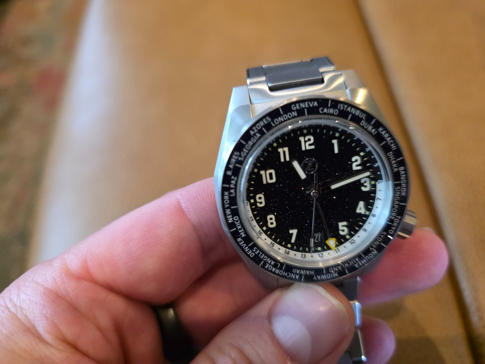 RARE ZELOS THRESHER AVENTURINE 41MM EXCELLENT COND. Full Set w/ Zelos watch roll
