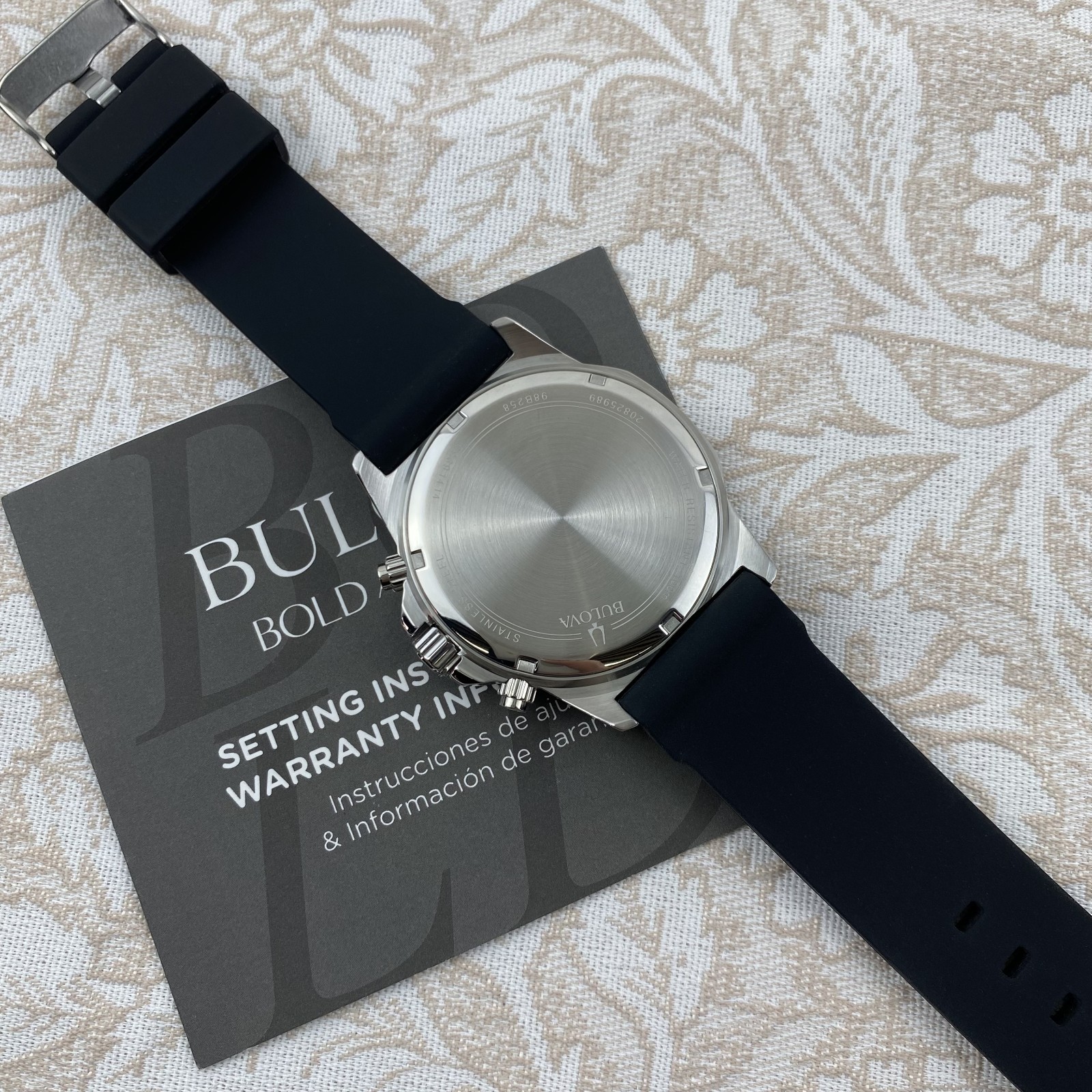 Bulova Marine Star 98B258 Automatic Blue Dial Black Rubber Strap Men’s Watch