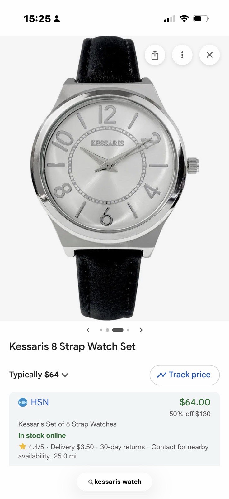 KESSARIS Women’s 8 Strap Watch Set Silver Dial Black Leather Quartz w/Box