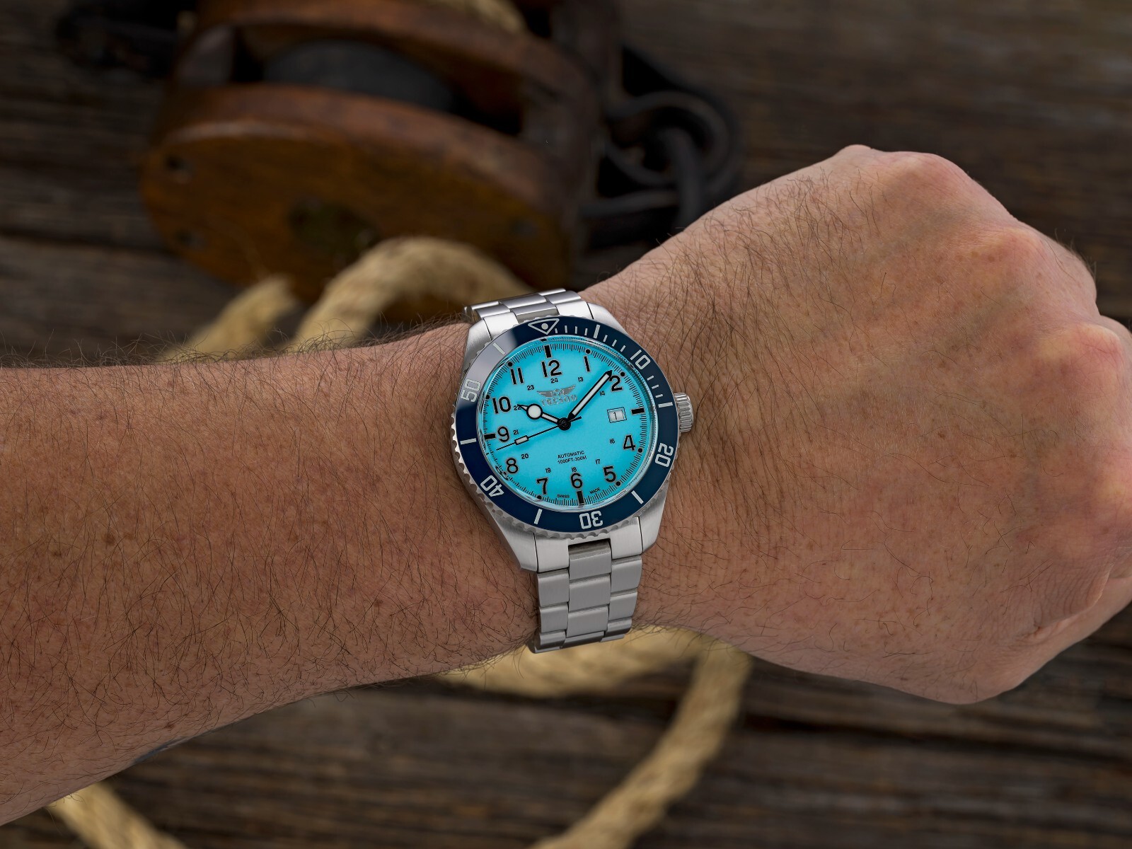 Tresod Ocean Master SWISS MADE SW200 Automatic Blue Dial Ceramic Bezel SS Watch