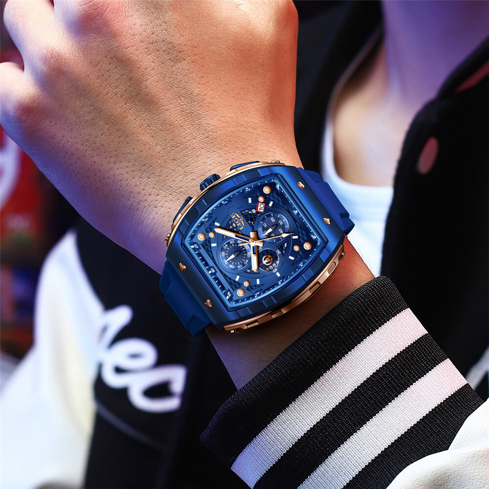 LIGE Men Quartz Watch Rectangle Wristwatch Chronograph Males Date Sport Watches