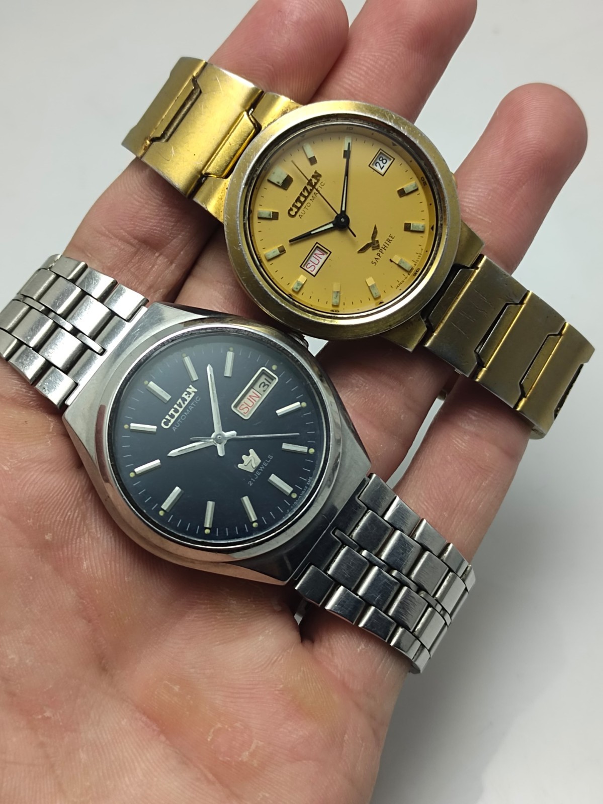 Lot of 2 Citizen Vintage Automatic Day/Date Men’s ss Japan Made Wrist Watches