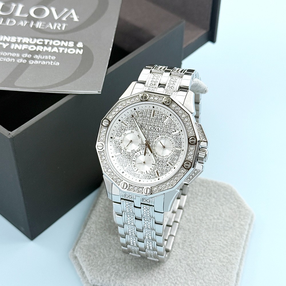 Men’s Bulova 96C134 Octava Crystal Chronograph Silver Dial Quartz Watch 41.5mm