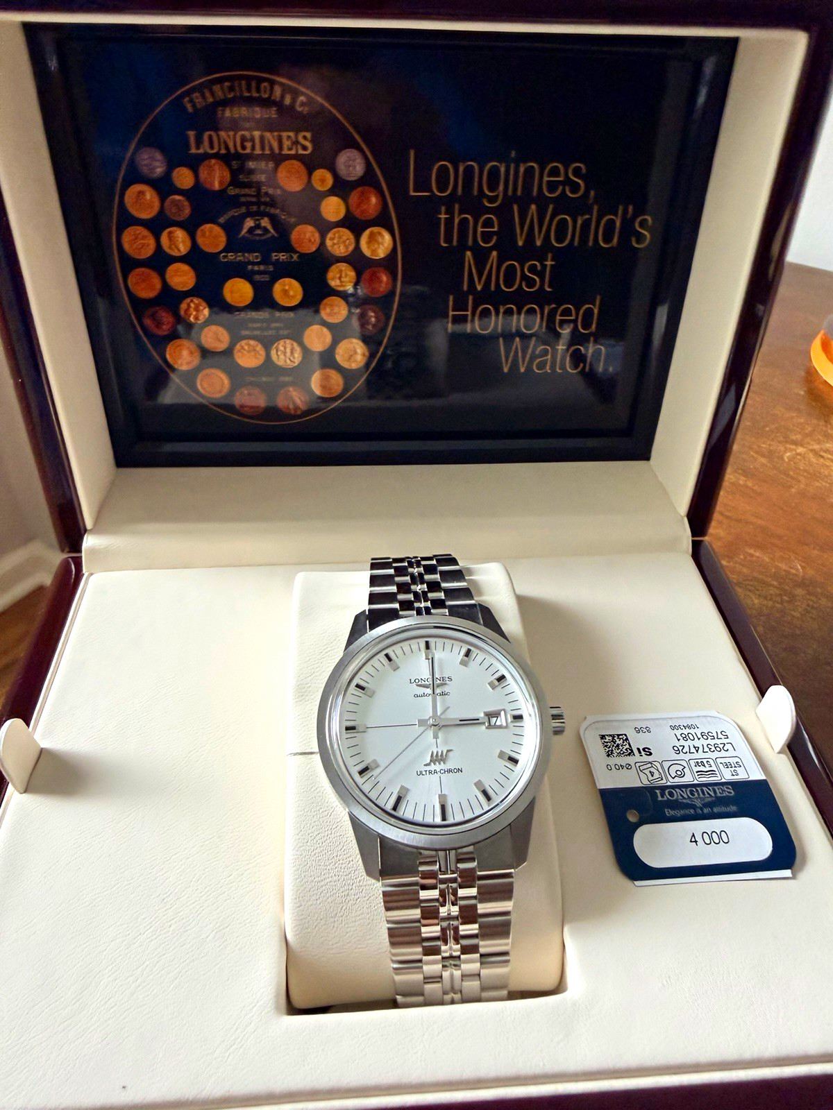 Longines Ultra-Chron Automatic Chronometer 40mm Silver Dial Steel Box Papers