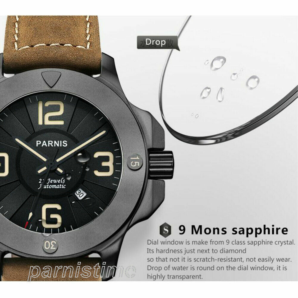 47mm Parnis Luminous Marker Miyota Automatic Men’s Military Watch Sapphire Glass