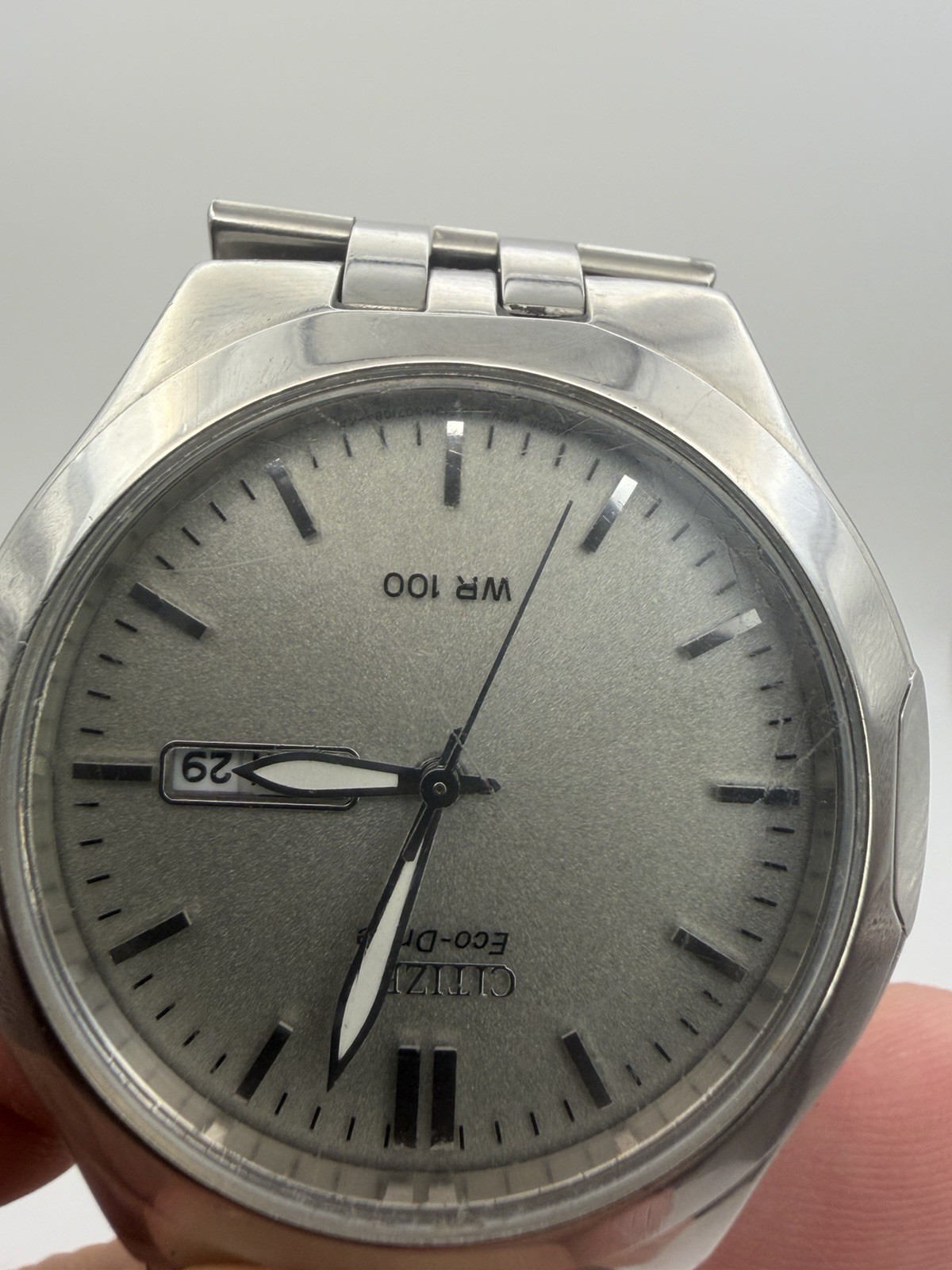 Citizen Eco-Drive WR100 100m Silver Dial Date Stainless Steel Bracelet Watch