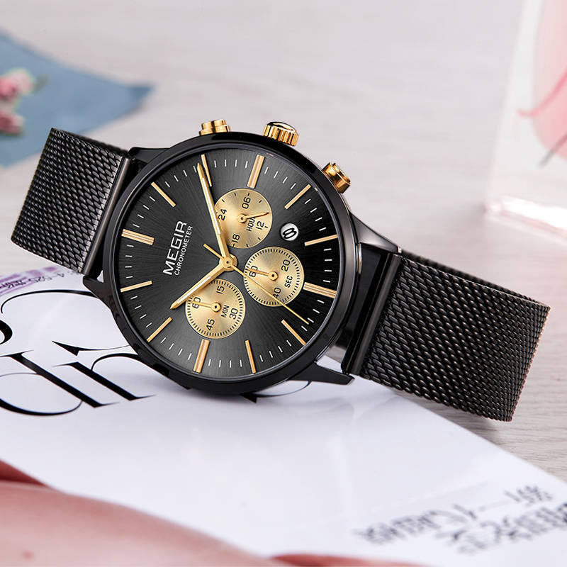 MEGIR Brand Luxury Women Watches Mesh Band Quartz Ladies Chronograph Wristwatch