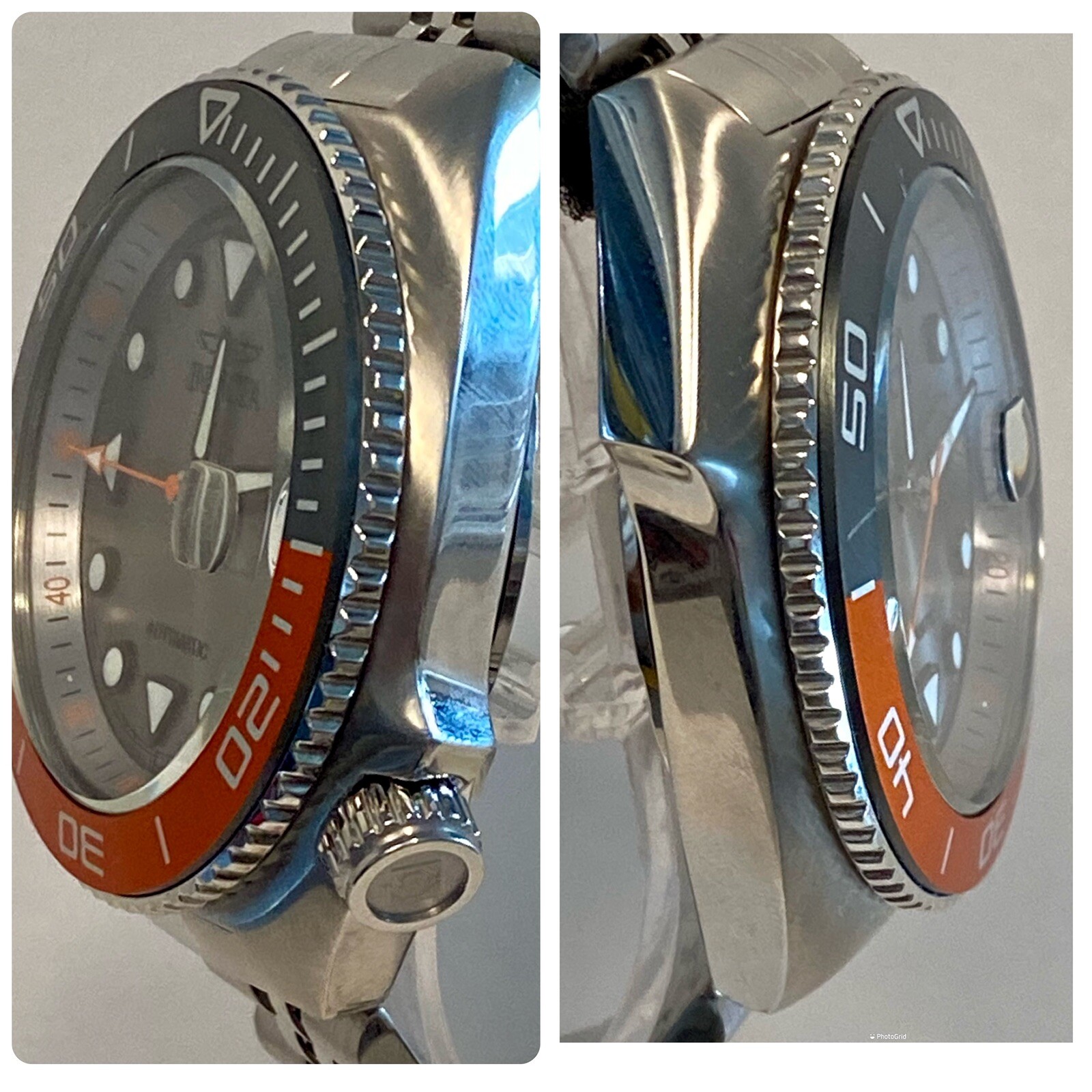 Invicta Sea Wolf Gray/Orange/Silver-tone Bracelet Auto 47mm Pro Diver Mens Watch
