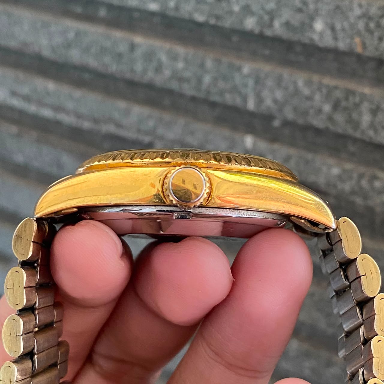 Rare Orient President Automatic Day Date Gold Dial Baton Index Watch Vintage Men