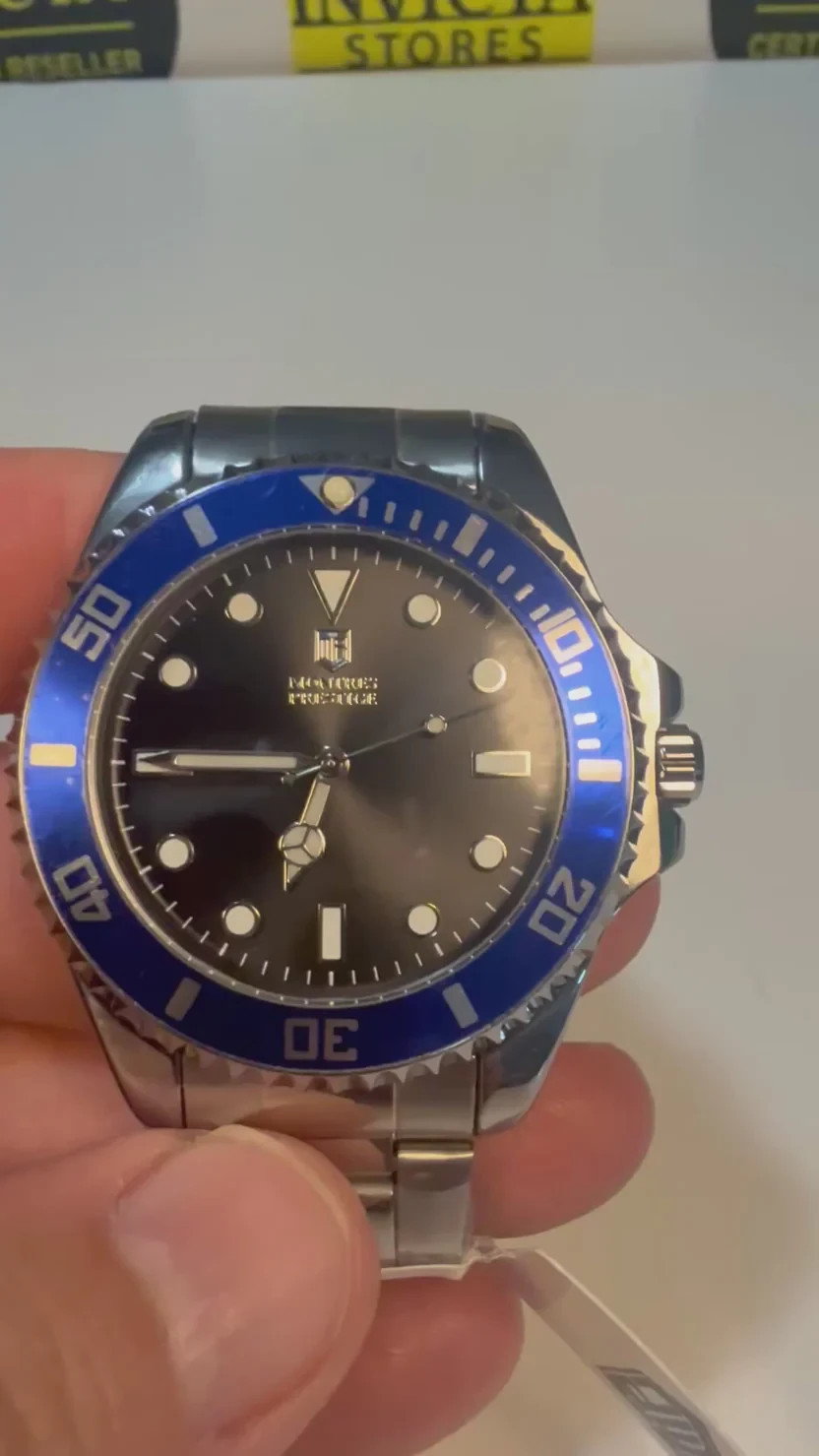 Montres Prestige MPW-0082 Quartz Professional Diver Blue Bezel Black Dial NIB
