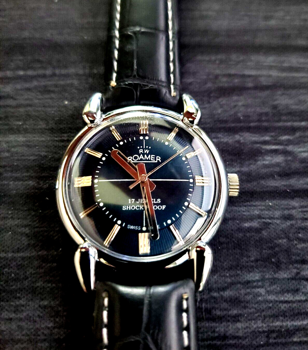 ✨Rare Roamer Brevete Swiss Mens Manual Watch Slv Blu Blk