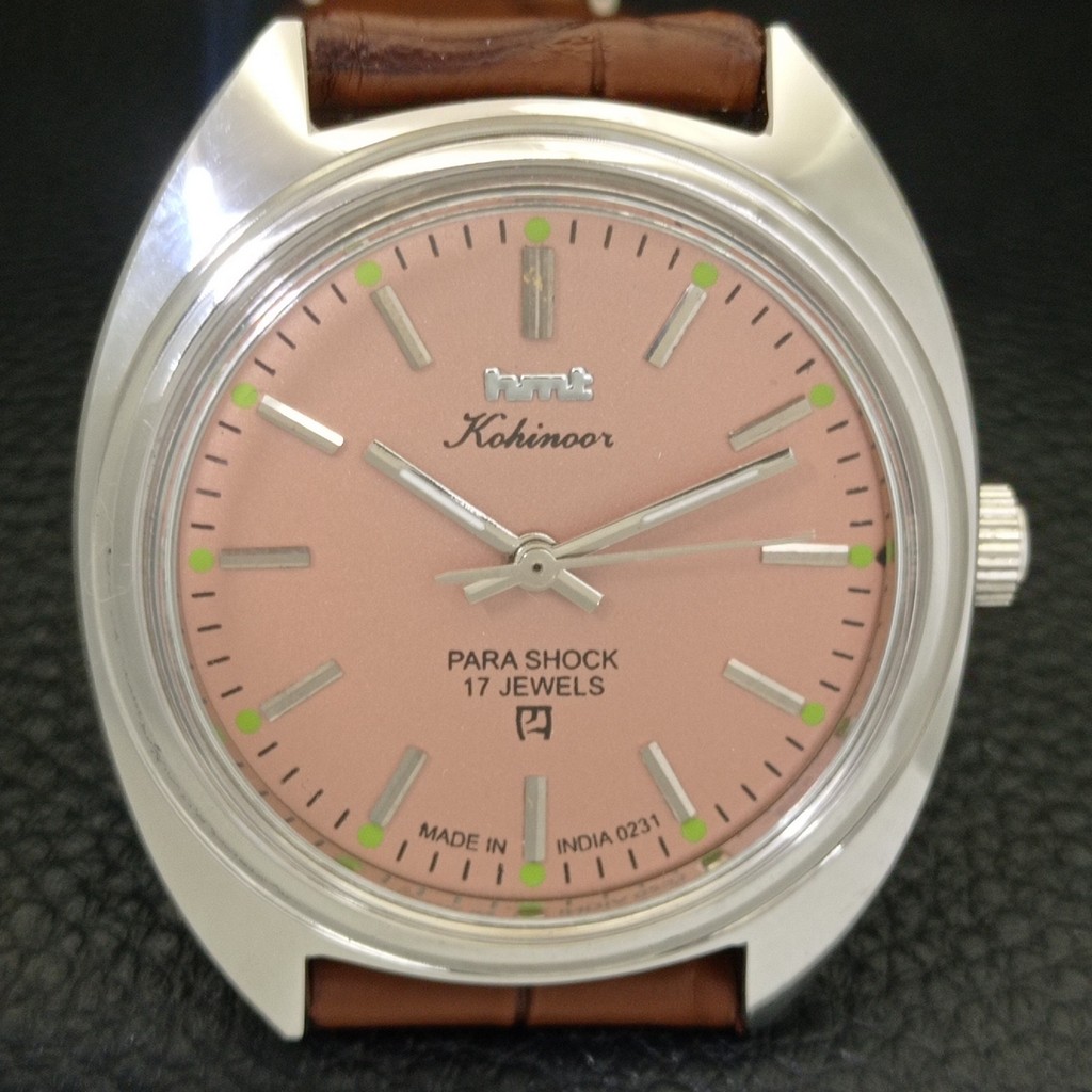 HAND-WINDING VINTAGE HMT KOHINOOR INDIAN MENS PINK COLOR DIAL WATCH a440994-1
