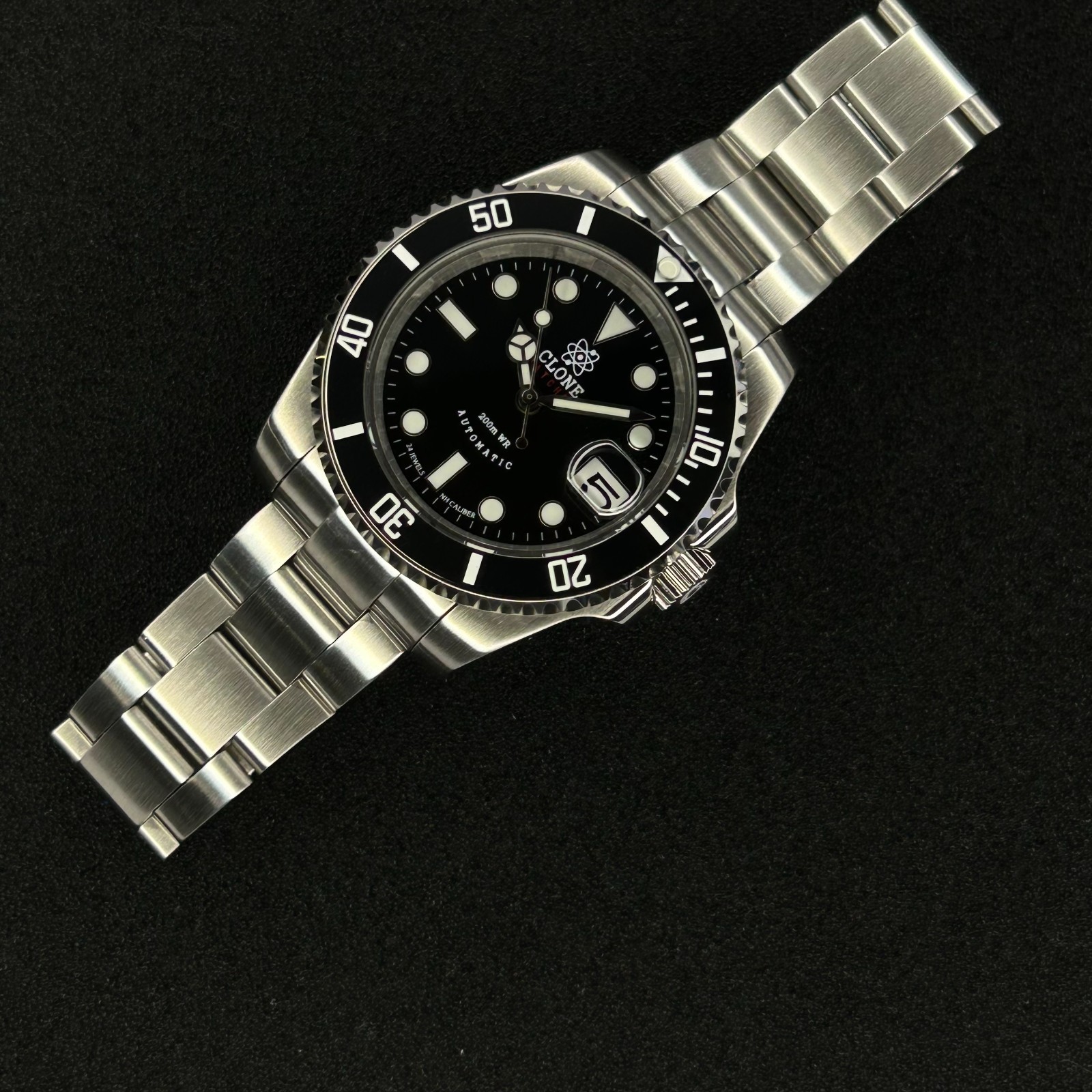 CLONE 40mm black submarine dive watch style NH35 automatic movement substyle