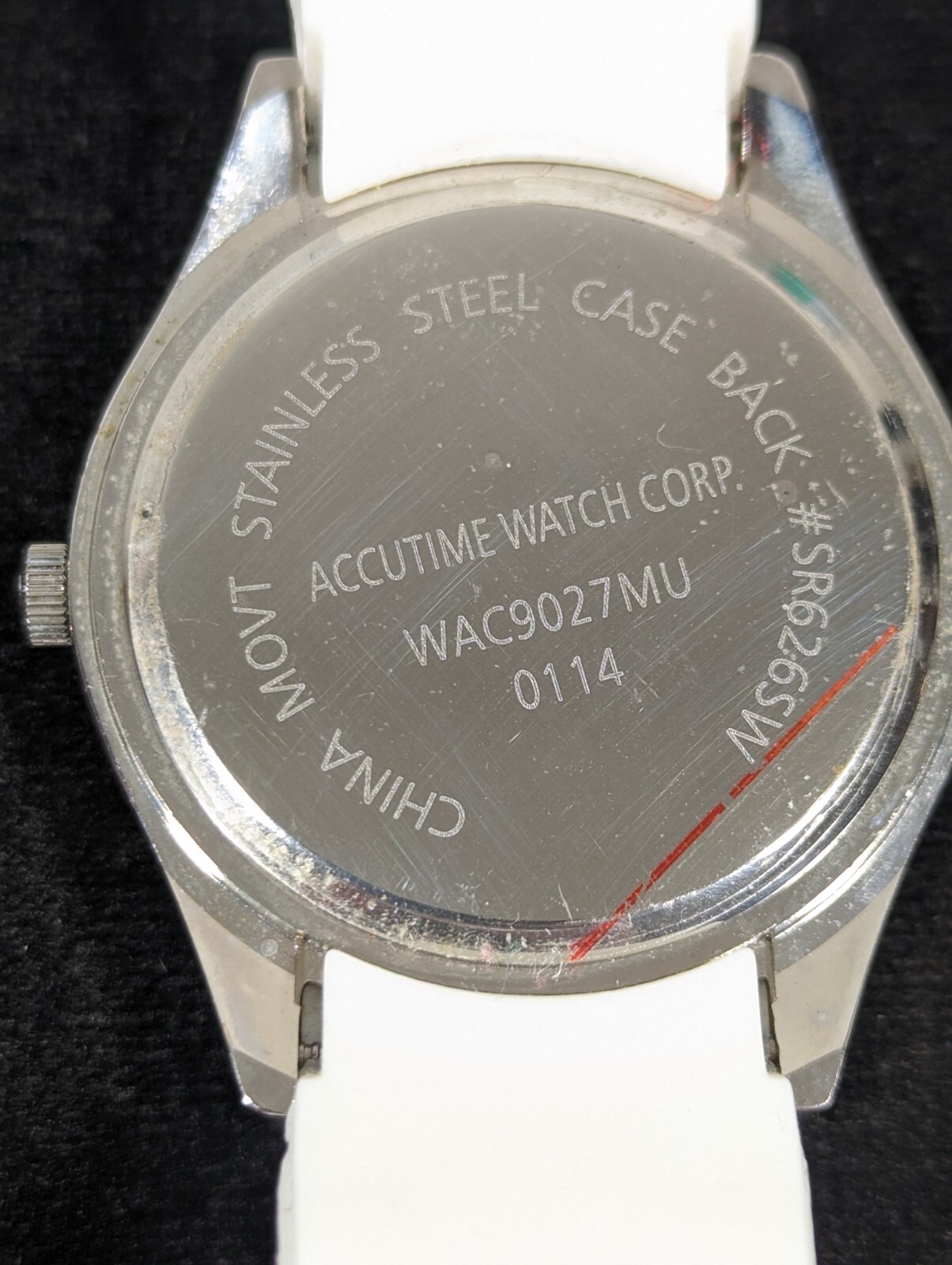 Maurices Womans Silver Tone Dial Crystal Accent White Silicone Band Watch 8.5 in