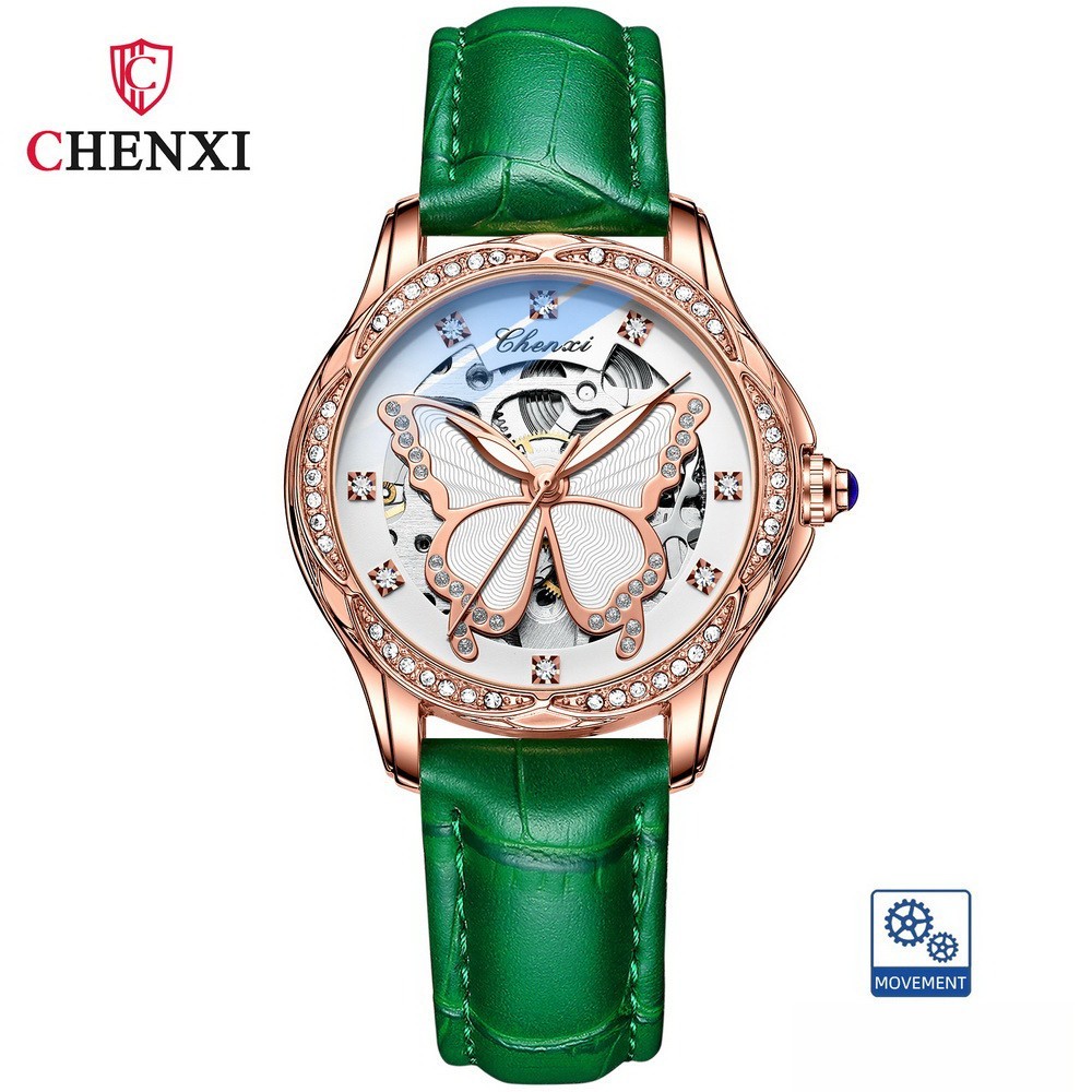 CHENXI Women’s Butterfly Dial Hollow Out Zircon Automatic Mechanical Wristwatch