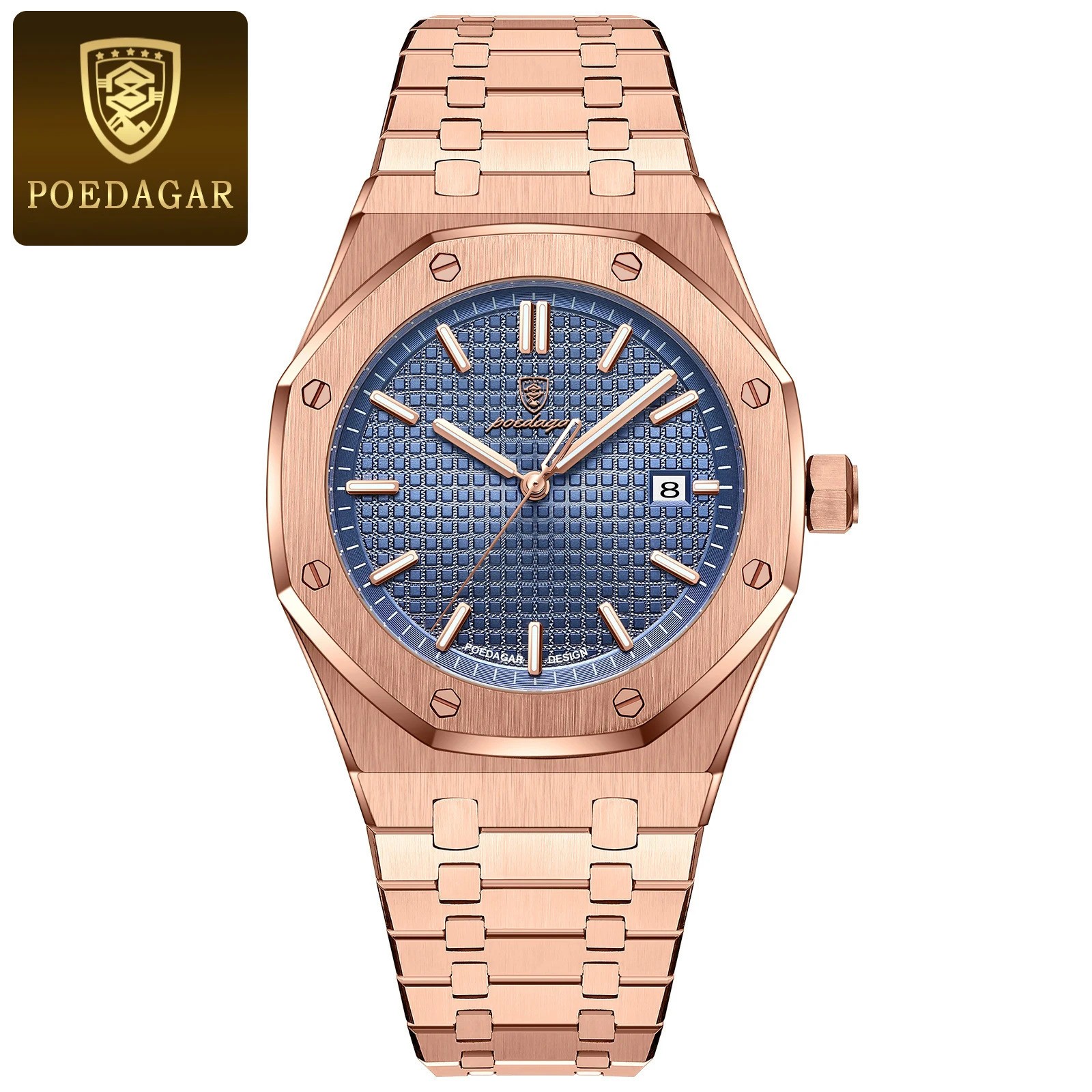 POEDAGAR Men Quartz Watch Date Luminous Waterproof Stainless Steel Business