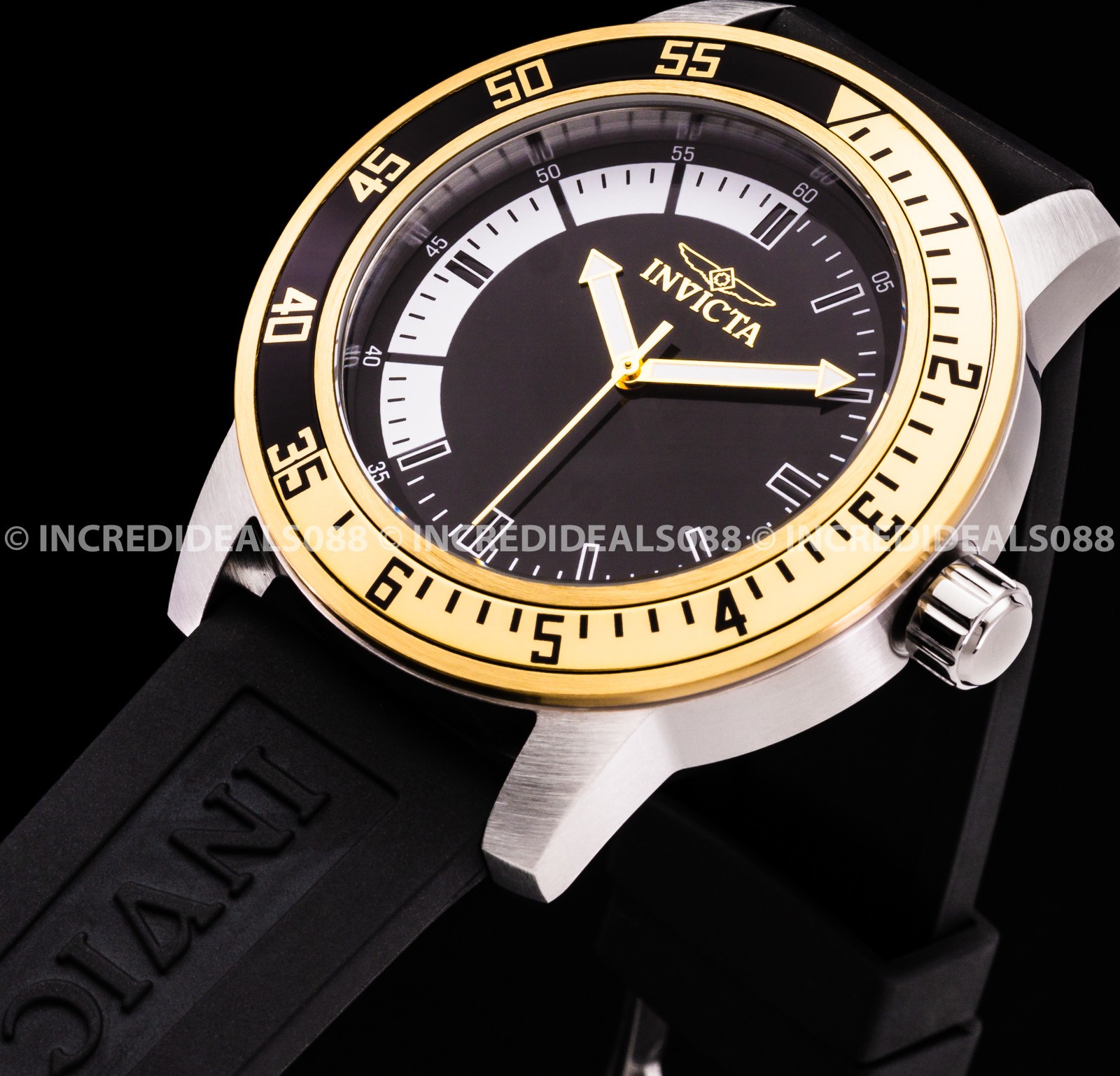 Invicta Men SPECIALTY 18K GOLD SILVER BLACK Dial Strap Stylish Fashion Watch