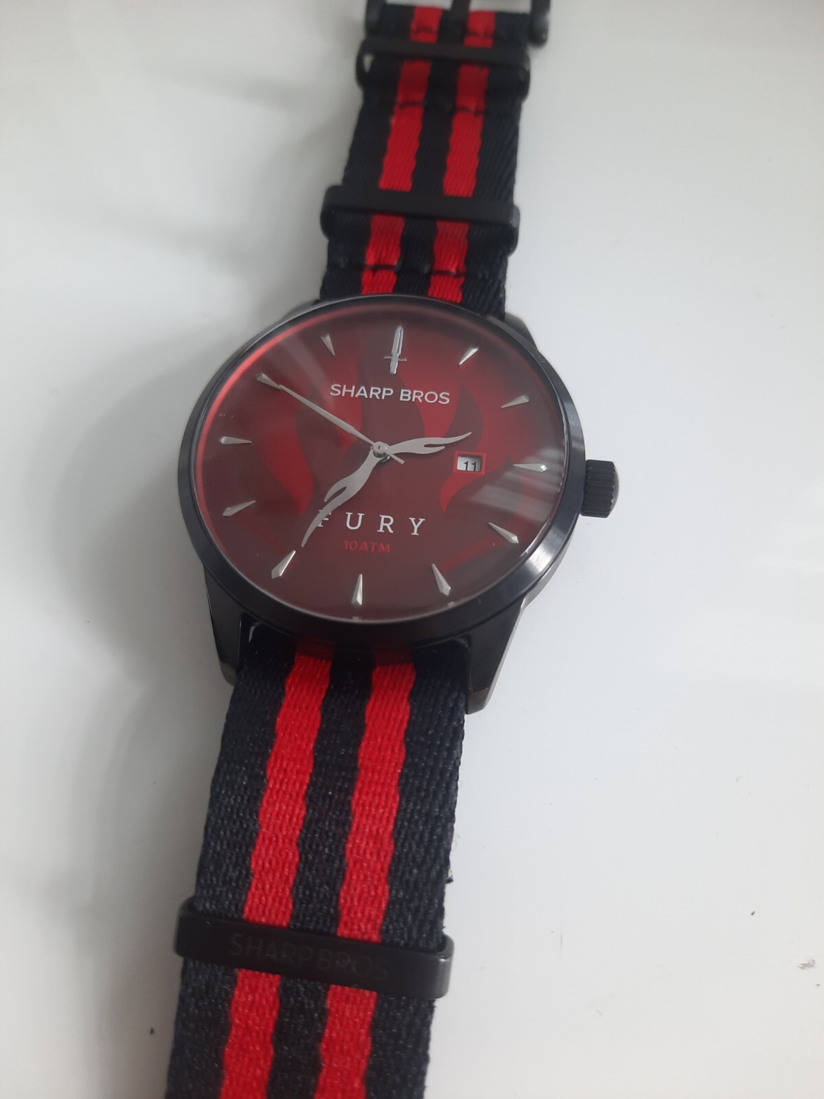 Sharp Bros Fury Watch Red Inferno Face Quartz 42 mm w One Piece Nylon Strap