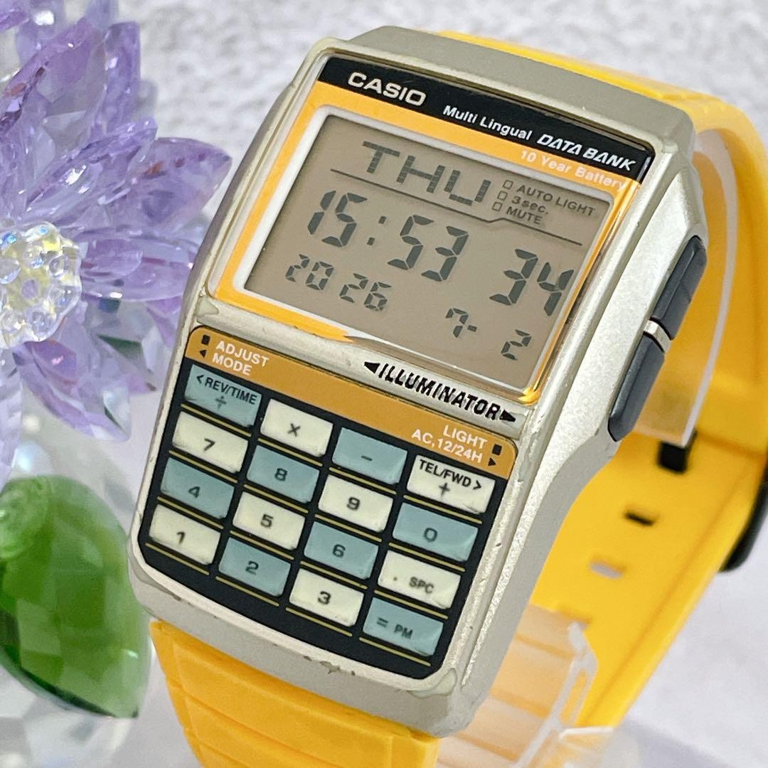 Casio DATABANK DBC-32 Digital Watch Yellow Vintage Japan 071405