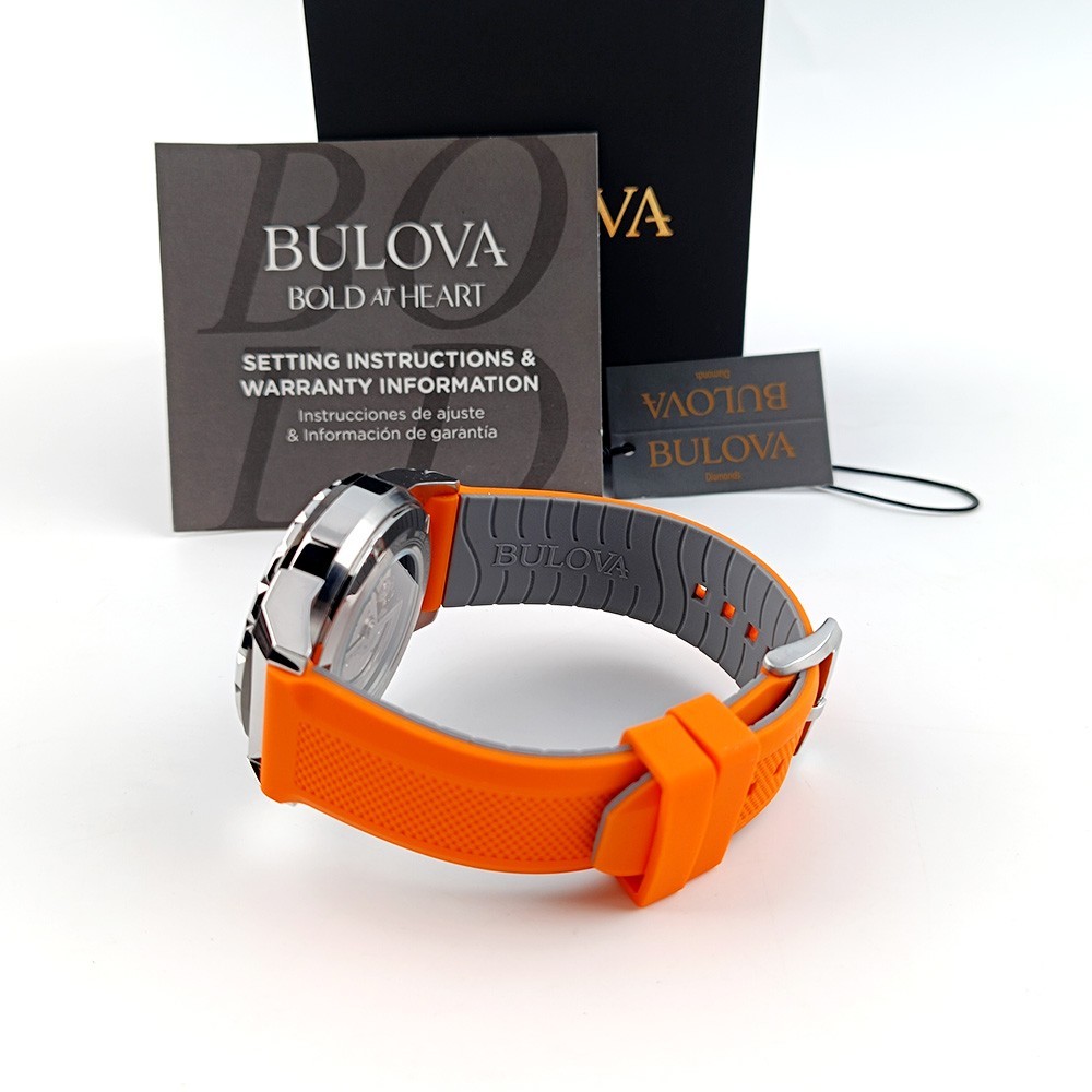 Bulova Marine Star 98A226 Silver Dial Orange Rubber Strap Automatic Men’s Watch