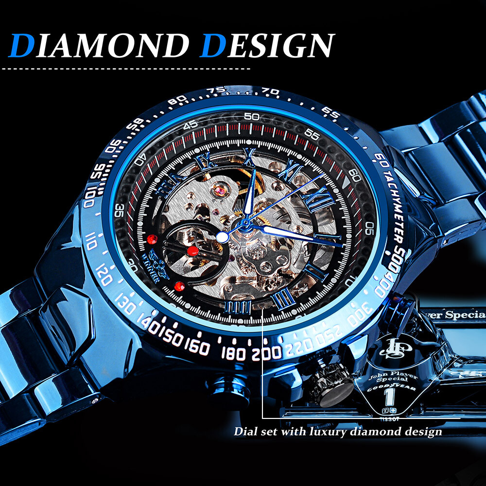WINNER Men’s Stainless Steel Watch Luxury Skeleton Automatic Mechanical Watches