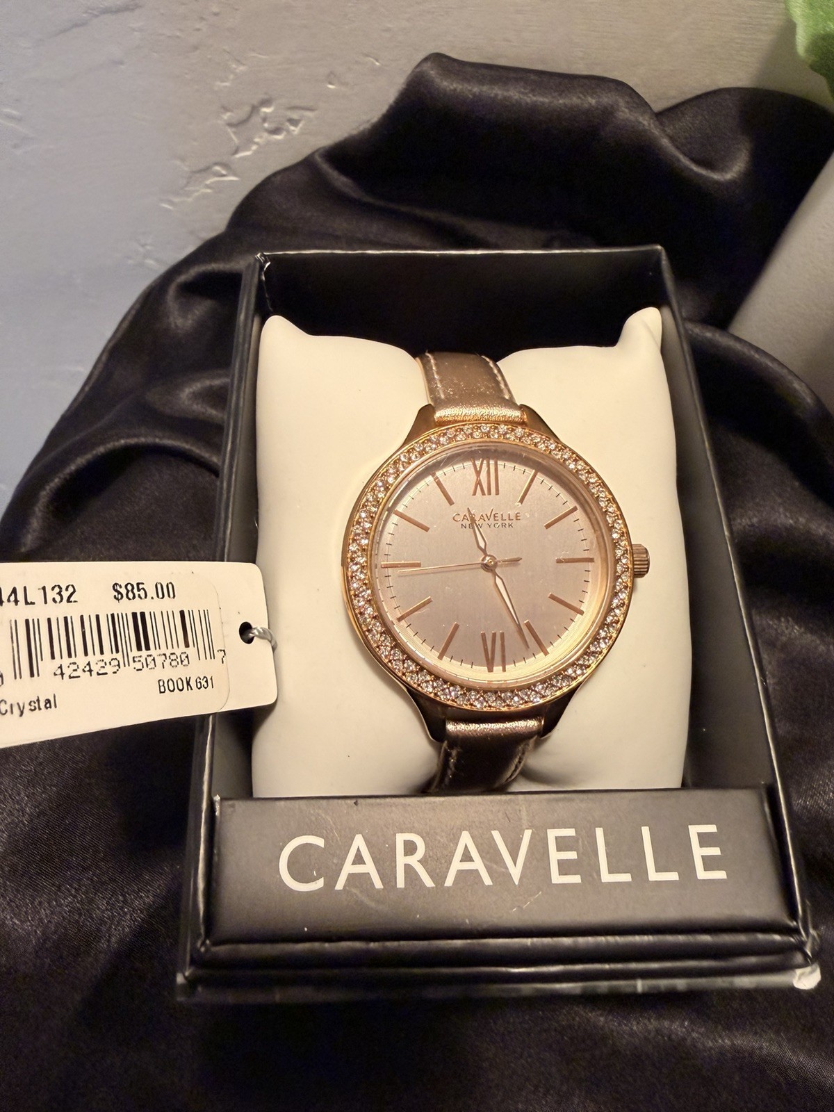 Caravelle New York 44L132 Women’s Analog Round Rose Gold Tone Crystal Watch