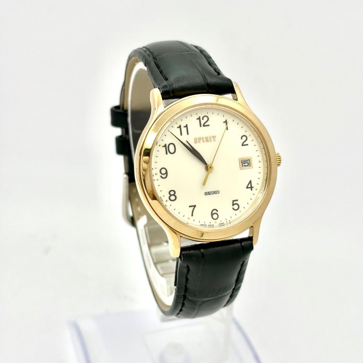 New Battery SEIKO SPIRIT Men’s Watch Gold 5E32 6A3A 390154 New Strap