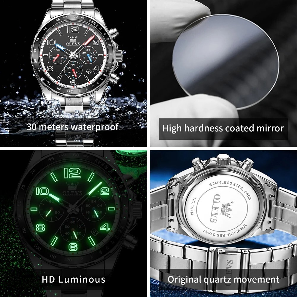 Waterproof Men’s Watch Quartz OLEVS Luminous Luxury Stainless Men Steel Strap