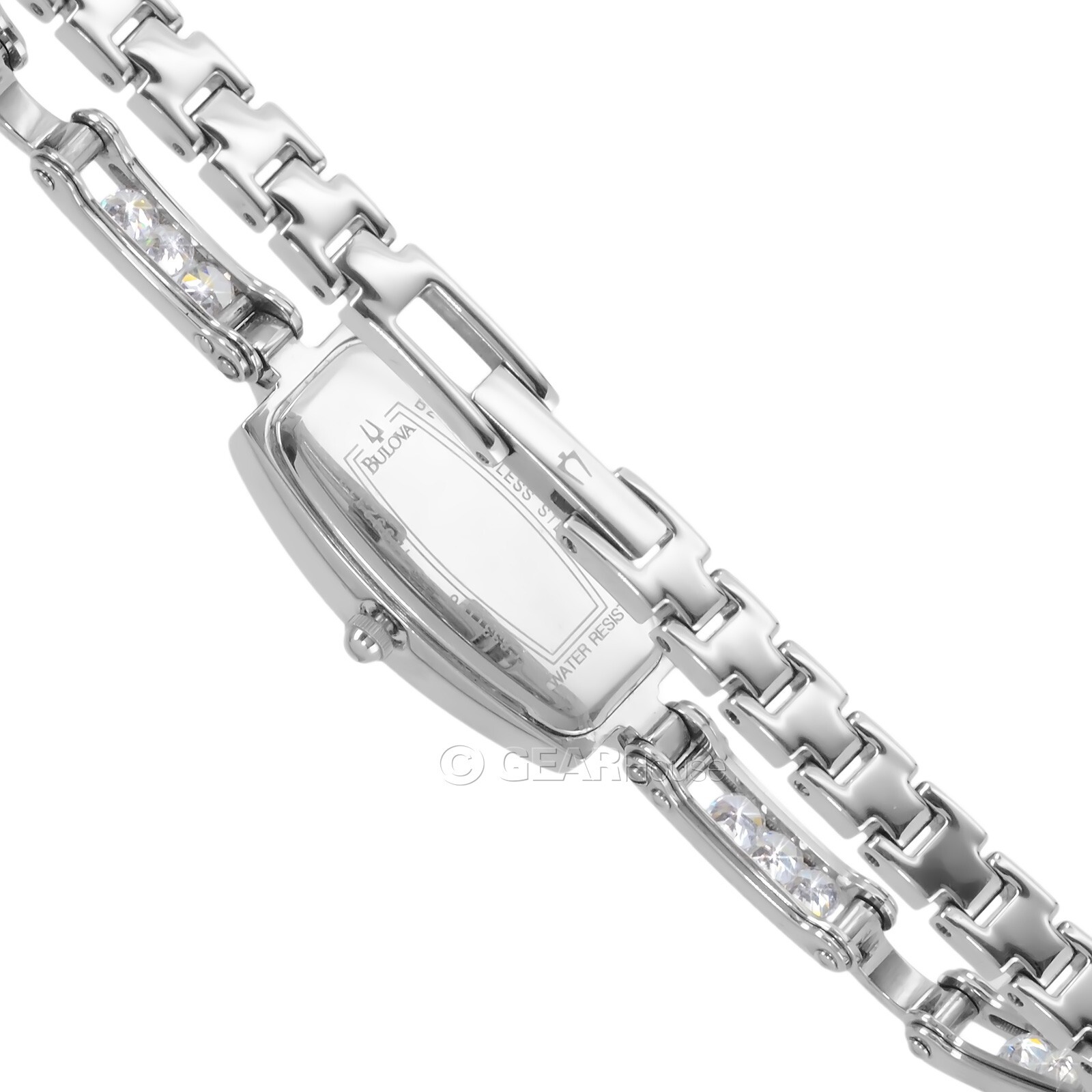 BULOVA Womens Floating Crystals Dress Watch, Black Dial, Silver Stainless Steel