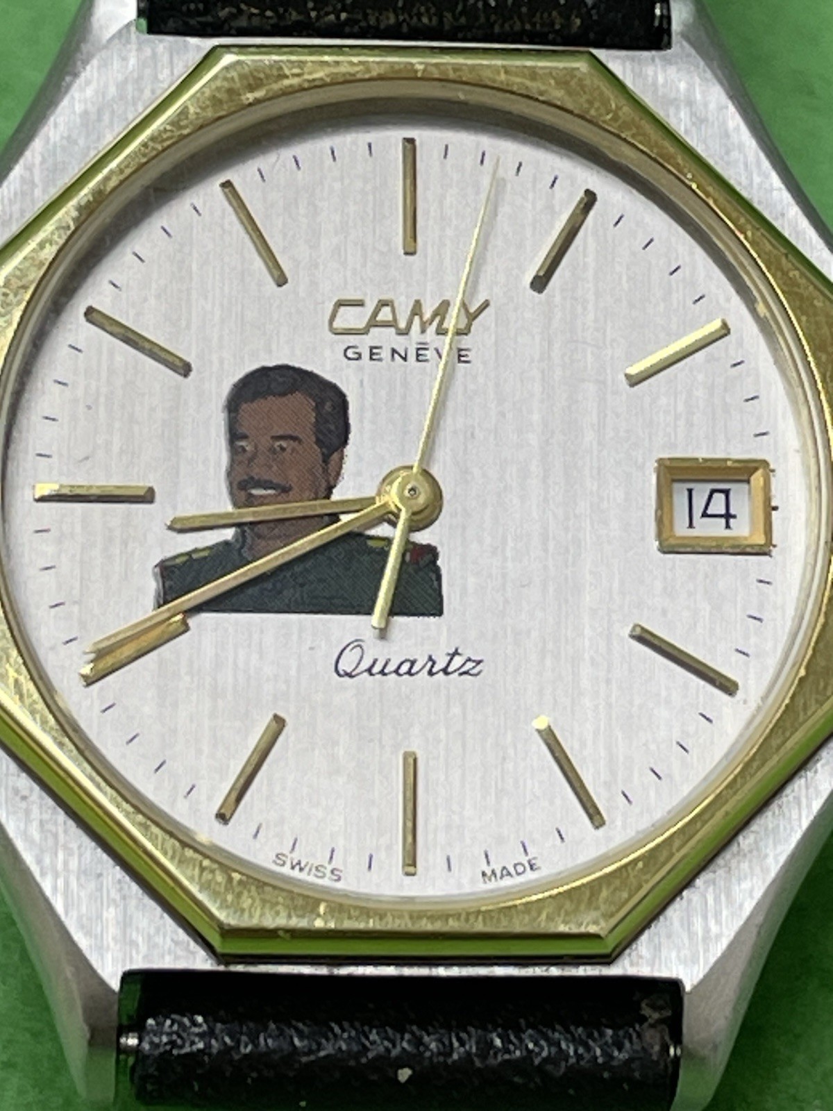 SWISS Cyma President Saddam Hussein Iraq Watch Men Black Dial SS Gold P R2