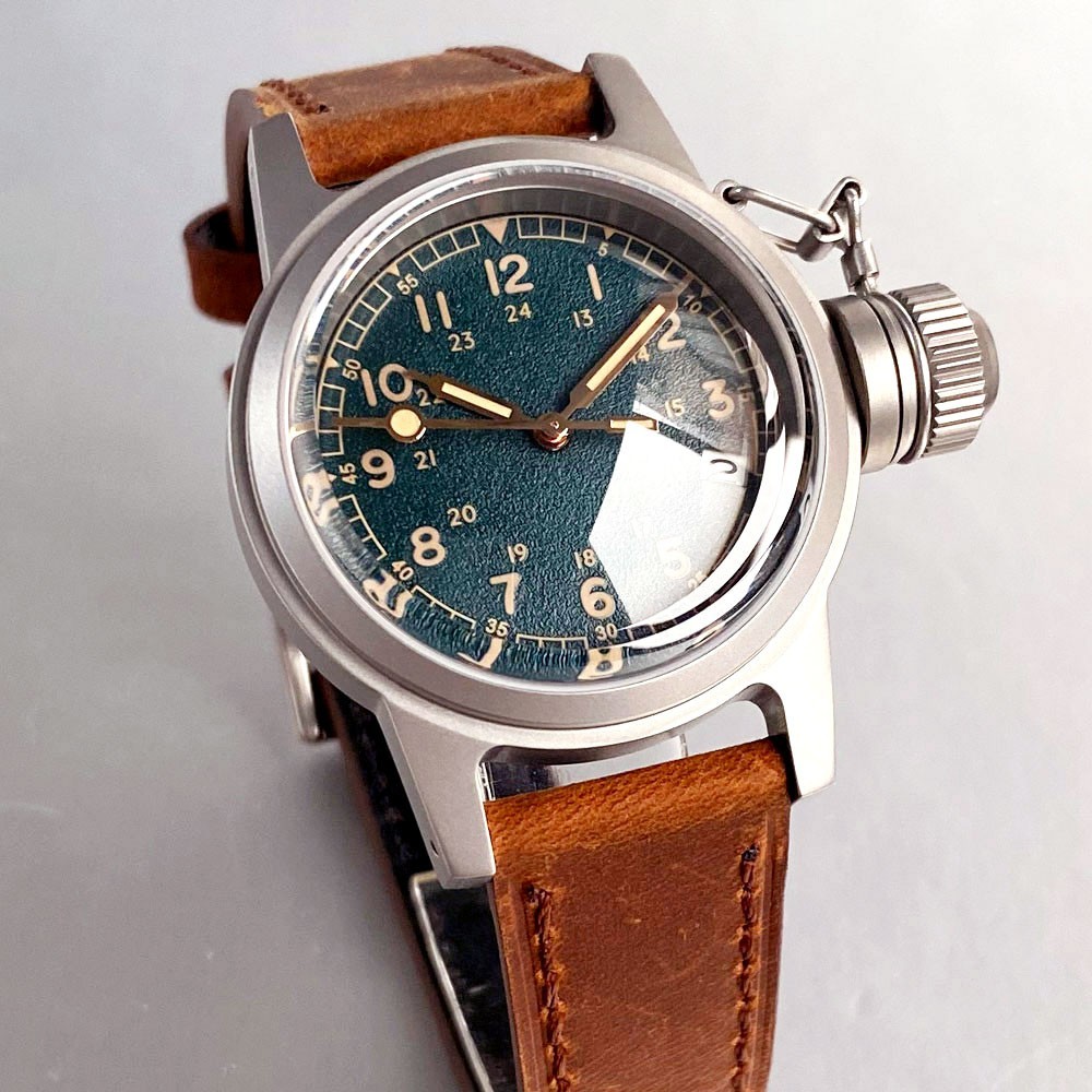 Vintage Olive Green 36mm Military Mechanical Frog Watch Men NH35 Arched Sapphire