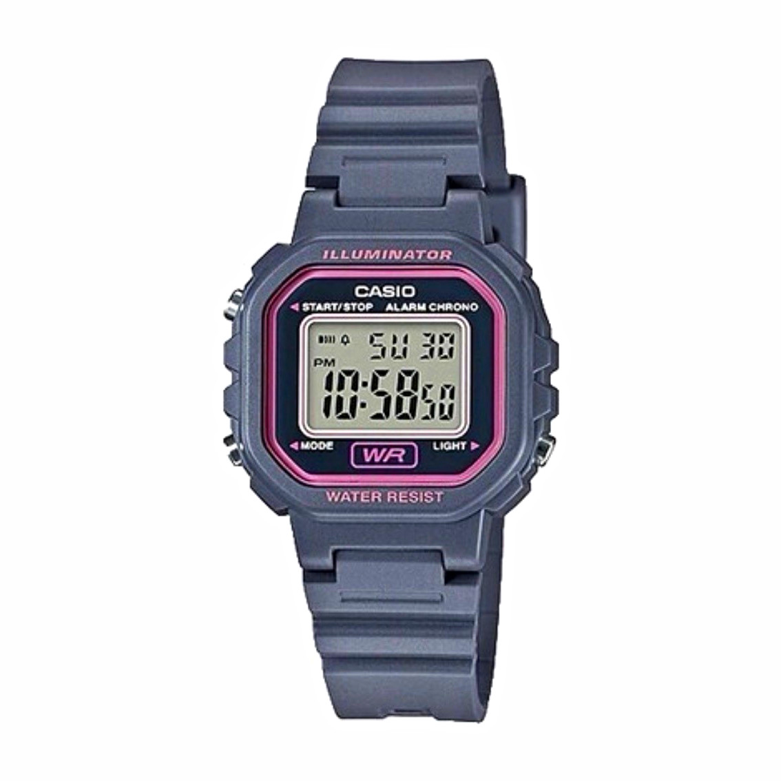 Casio Illuminator Digital Quartz Water-Resist Alarm Chrono Gray Resin Pink