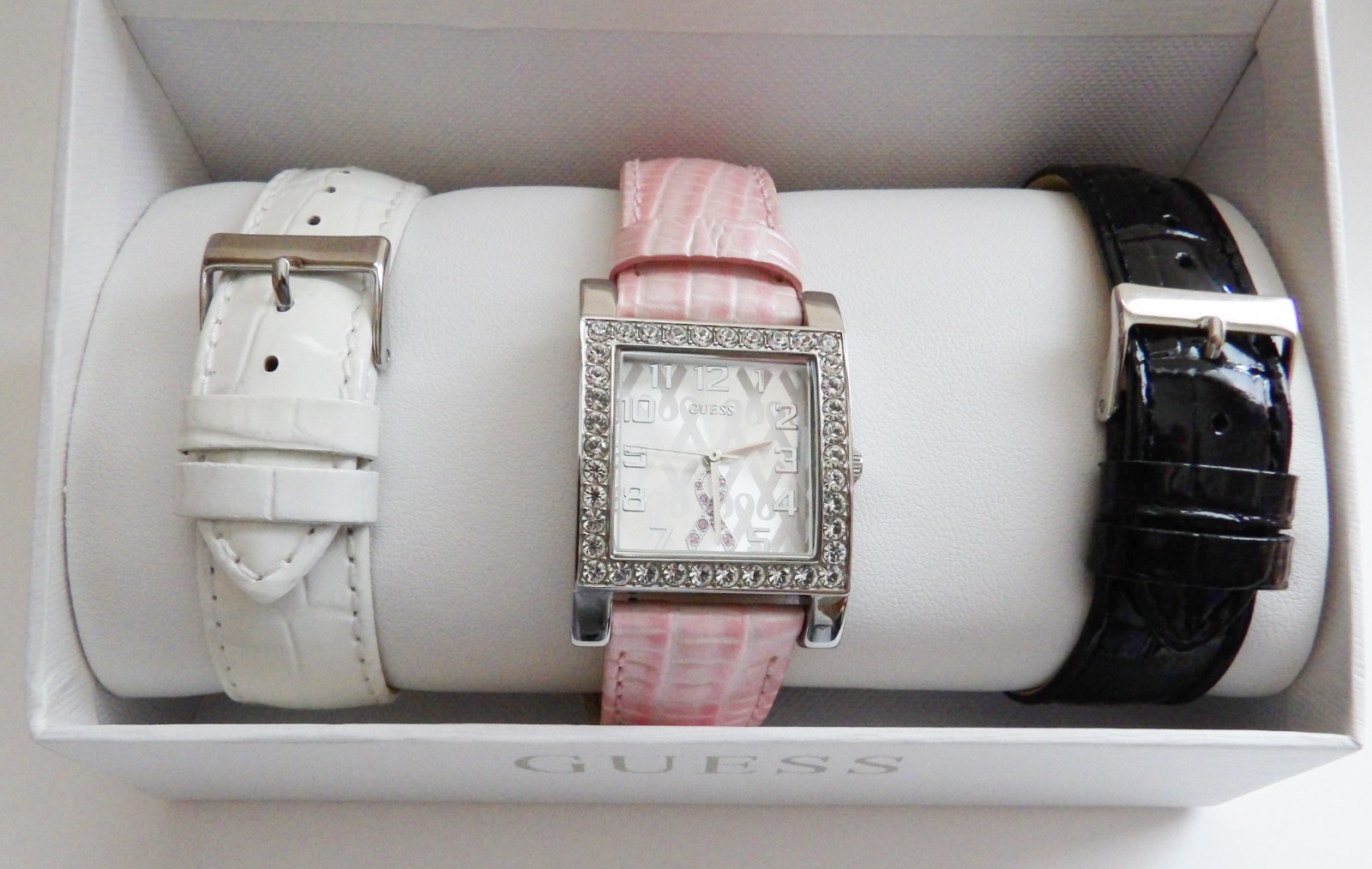 GUESS Breast Cancer Awareness Watch w/ 3 Different Interchangeable Leather Bands