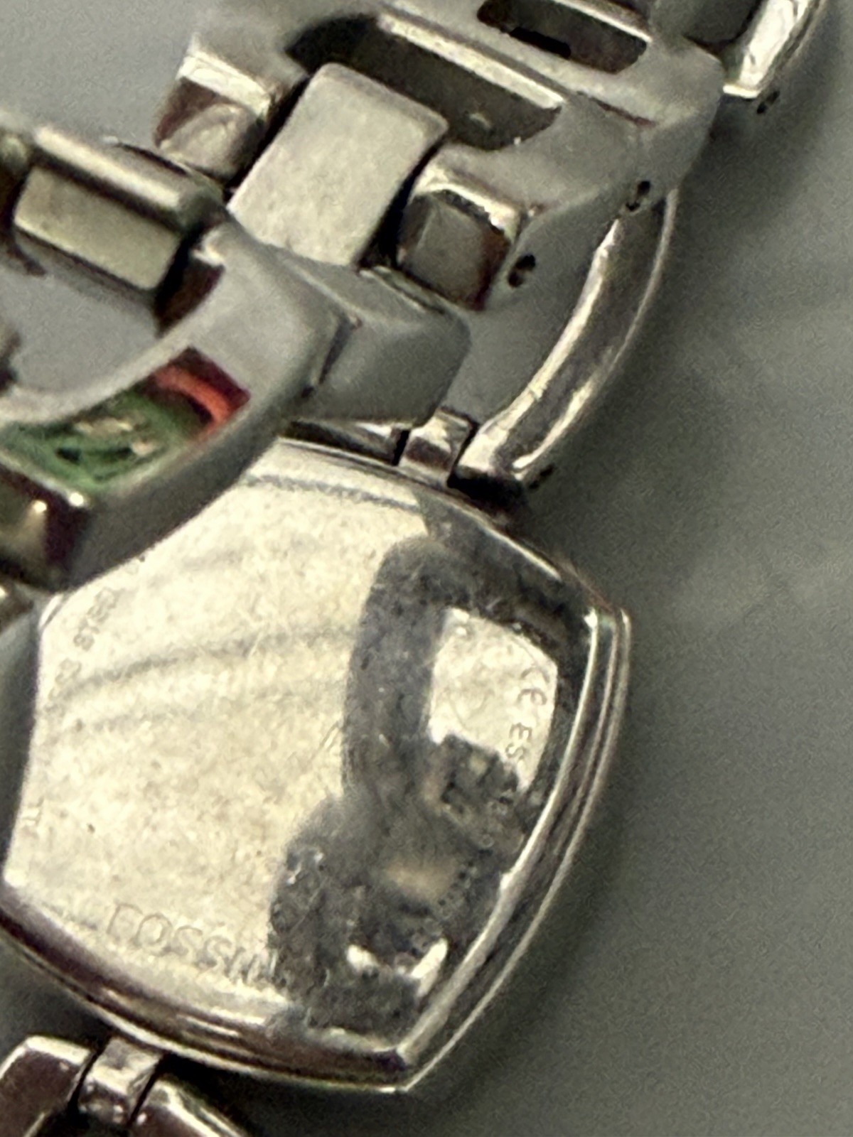 Fossil F2 Quartz Watch Silver Dial Cushion Water-Resistant Stainless Steel Band