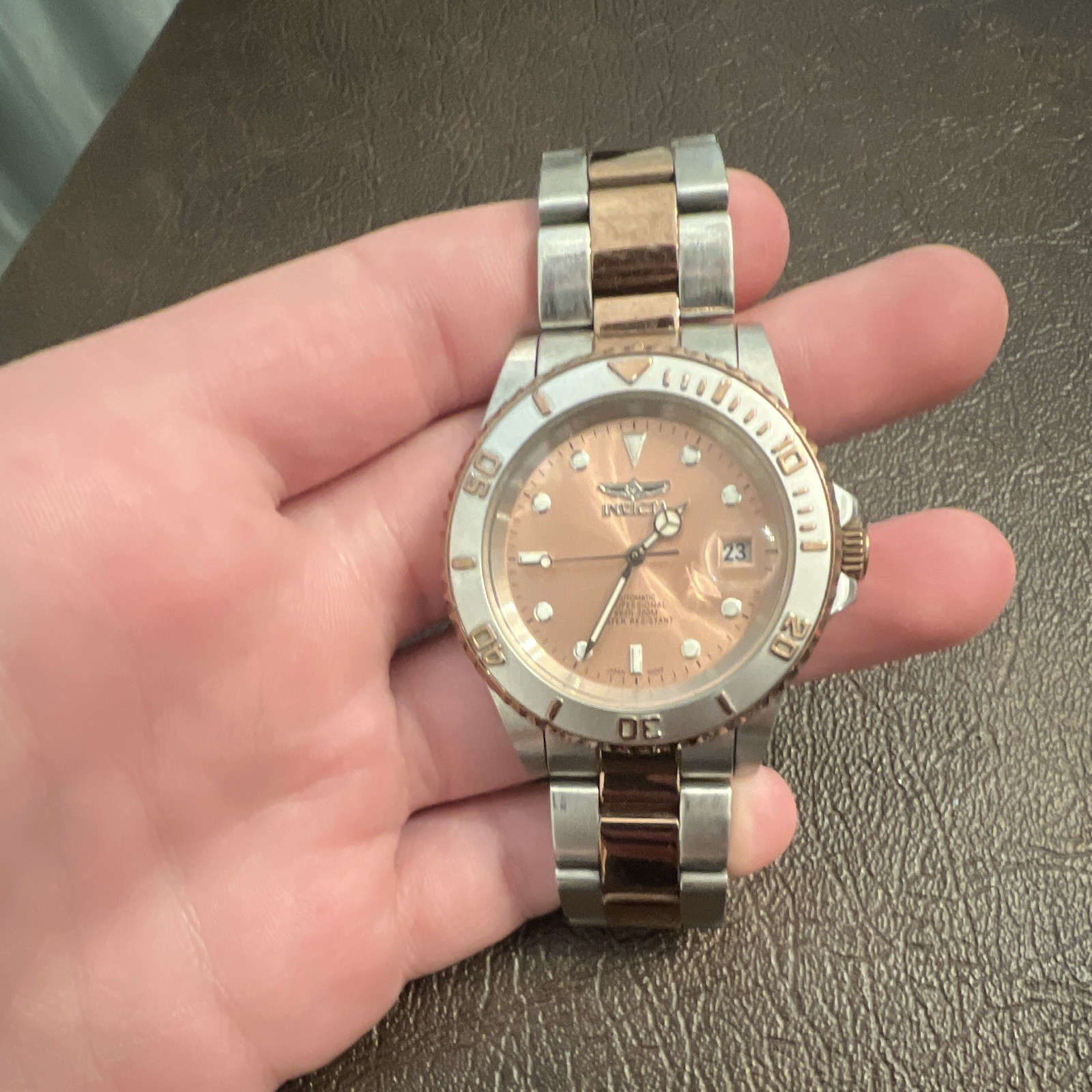 Invicta Professional Automatic 200m Two-Tone SS Watch Date Exhibition Back