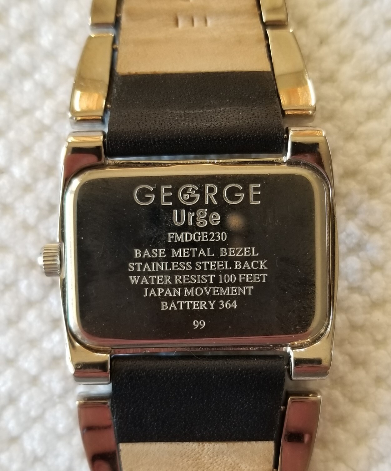 George Urge Silver Tone Watch FMDGE230 Black Leather Band 5.5″-6.75″ New Battery