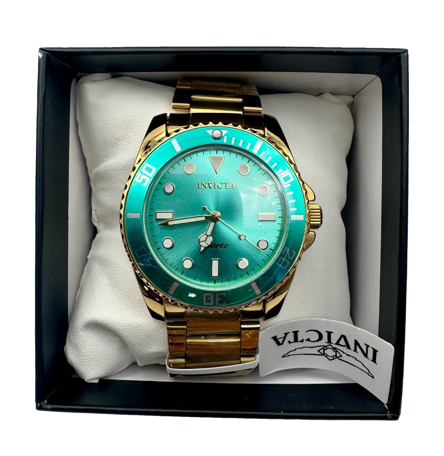 Invicta Diver 69400 Men’s 42mm Gold Tone Quartz Green Dial Watch New Box