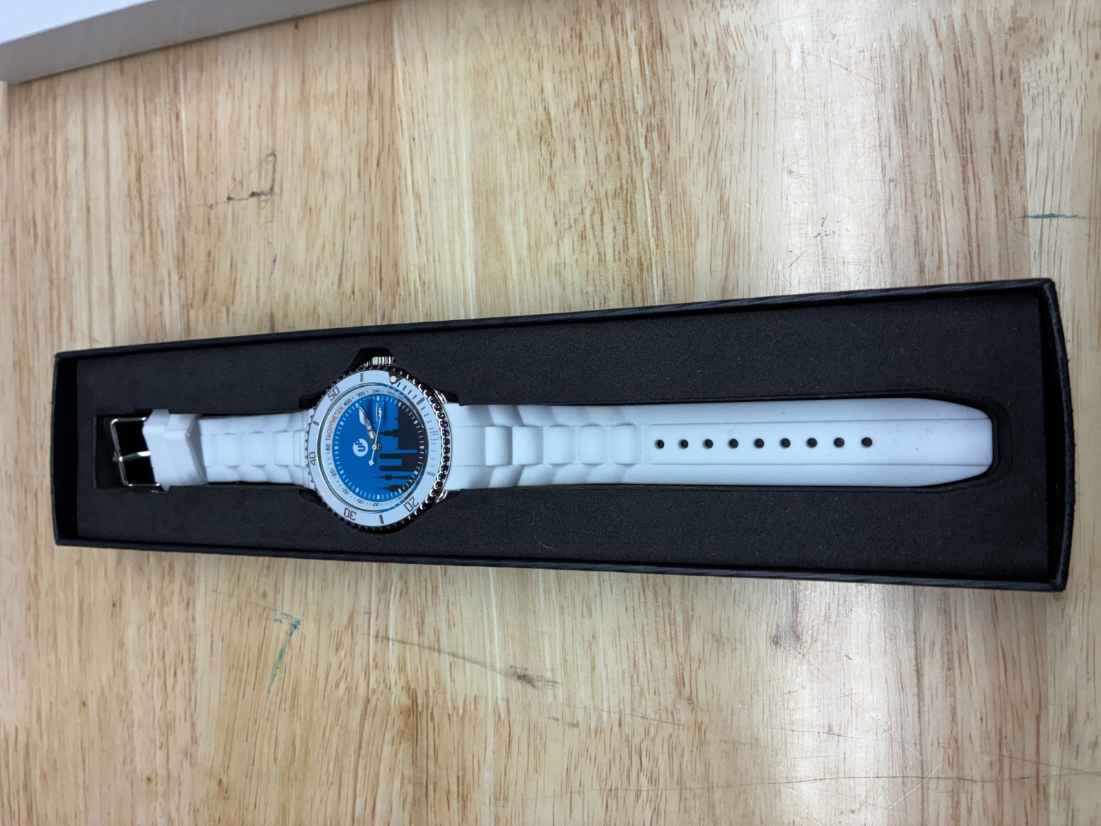 Lolliklock Chrome Date White Silicone Watch 70201-WE Blue Dial New Open Box