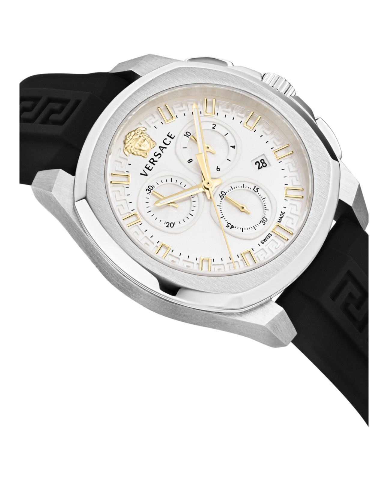 Versace Mens Versace Geo Chrono Stainless Steel 43mm Strap Fashion Watch