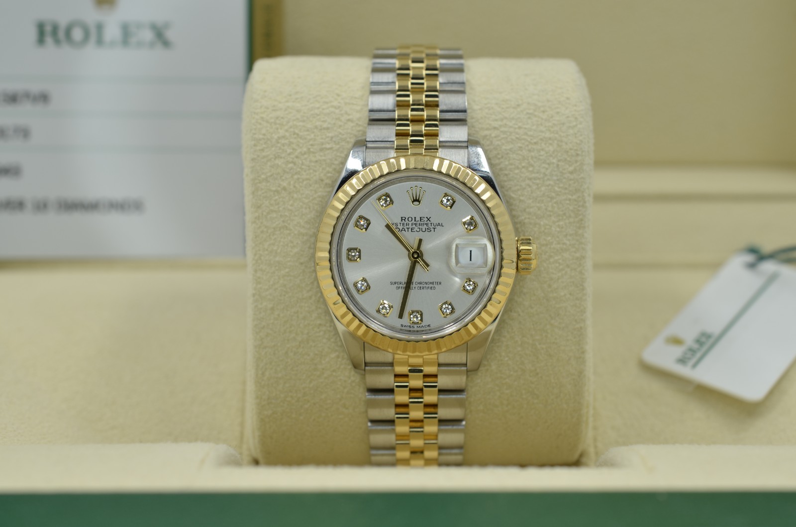 Rolex Lady-Datejust 28mm 279173 silver diamond dial 2019 with box and papers