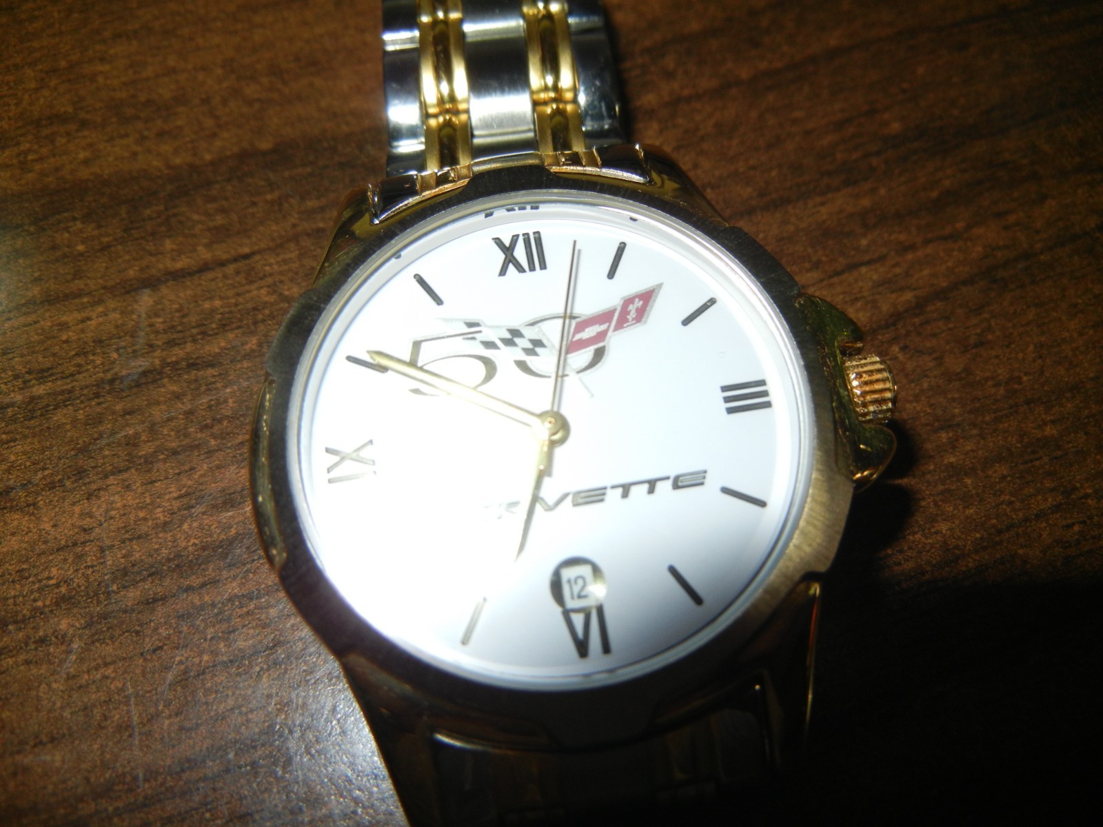 Corvette 50th Anniversary Quartz gold and chrome Band Analog Watch w/ Box