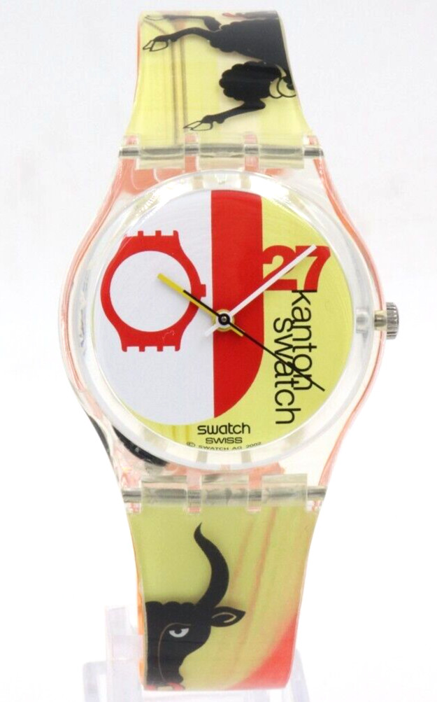 New Swiss Swatch Originals Kanton Gloss Multicolor Watch 34mm GZ172 $75