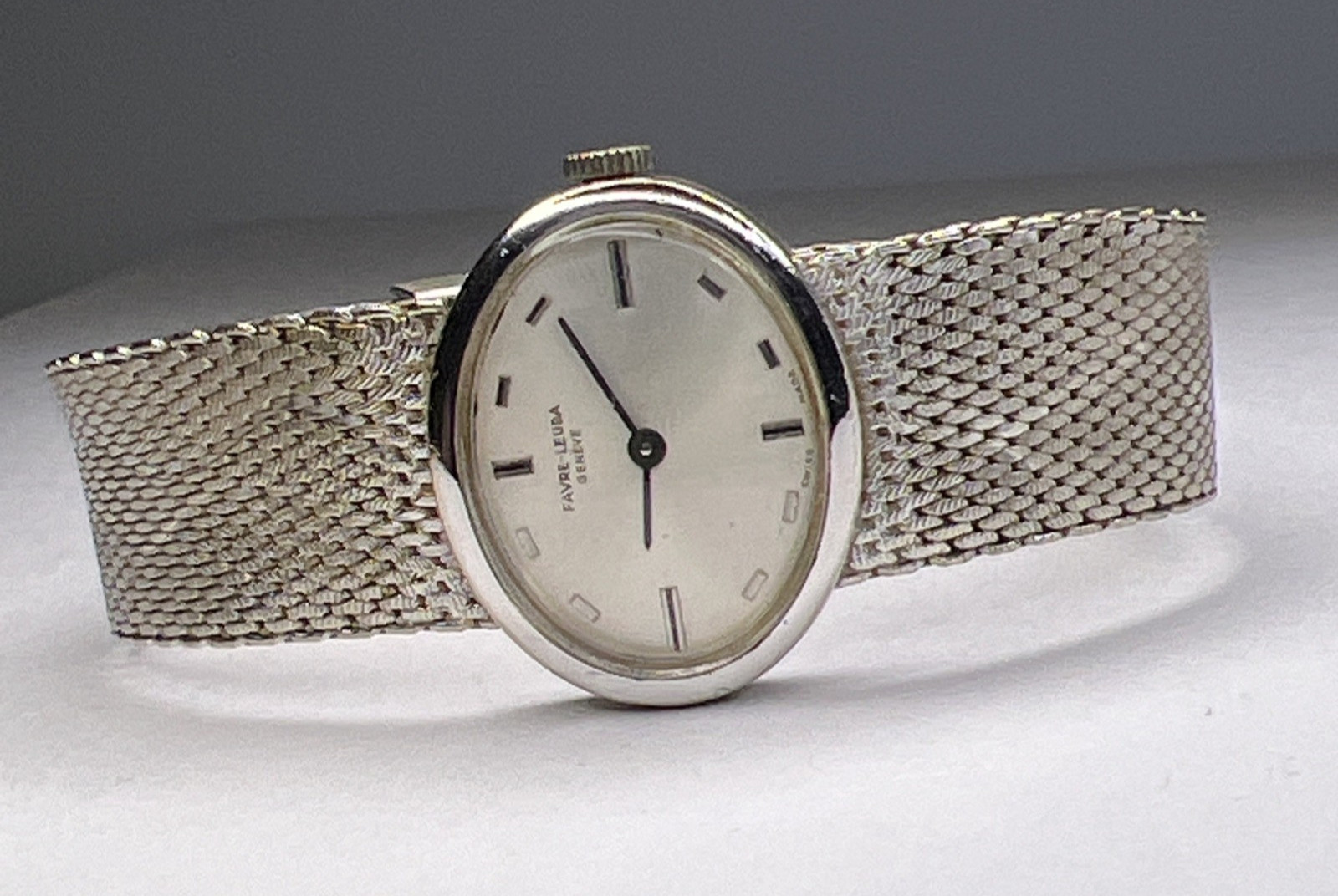 Favre-Leuba Vintage Mechanical Wind Steel Oval Watch w/ Integrated Mesh Bracelet