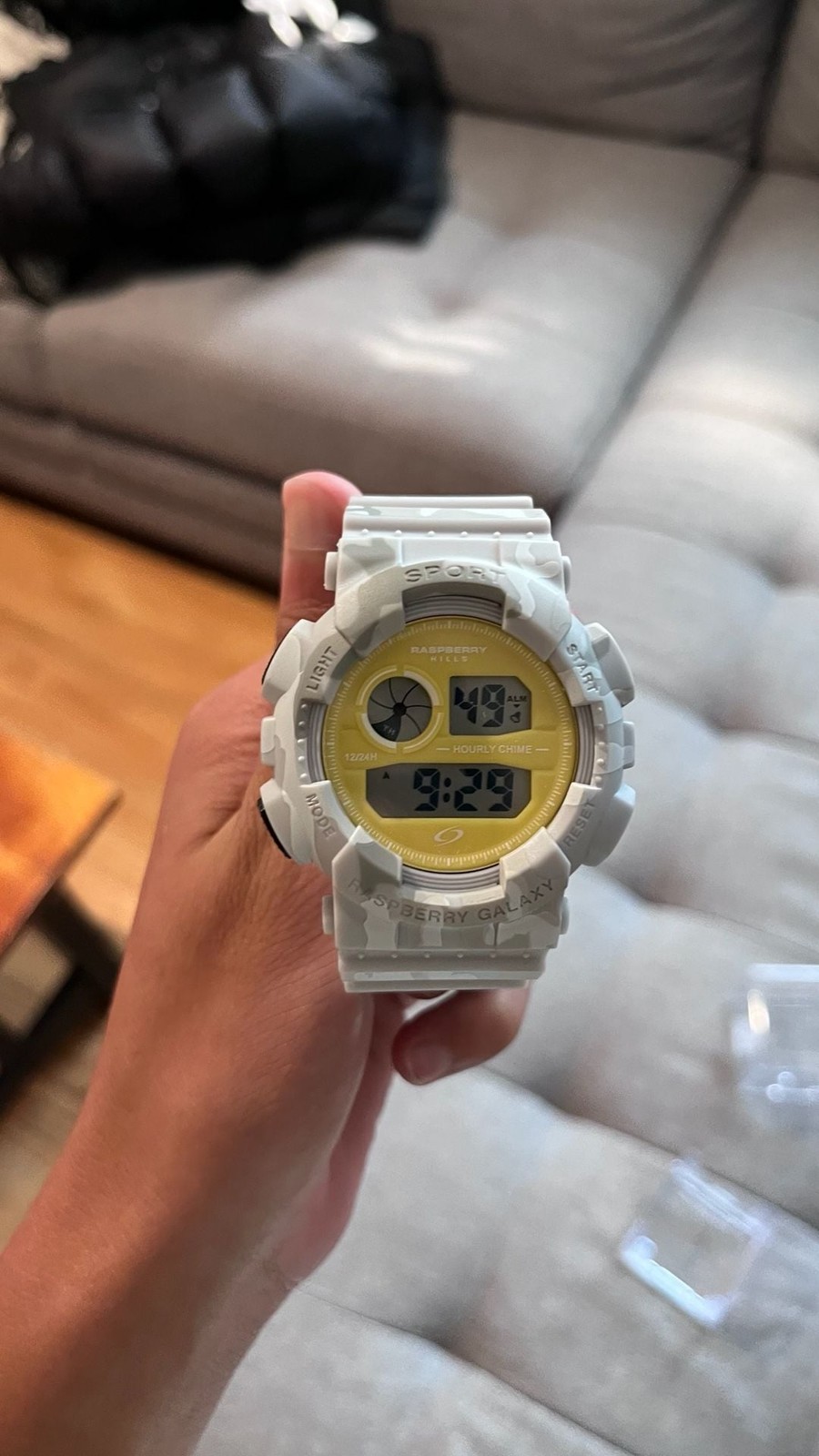 The GV Gallery GV Shock ‘Raspberry Hills’ White Snow Camo Digital Sports Watch