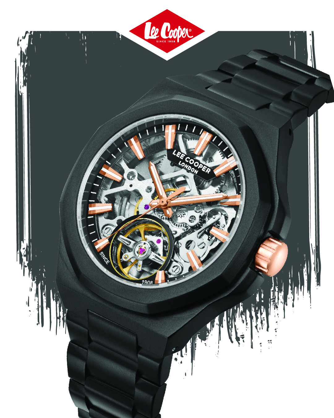 Lee Cooper Men’s Automatic Watch | Black Dial, Black Case, 43mm, 50 m (5 ATM)