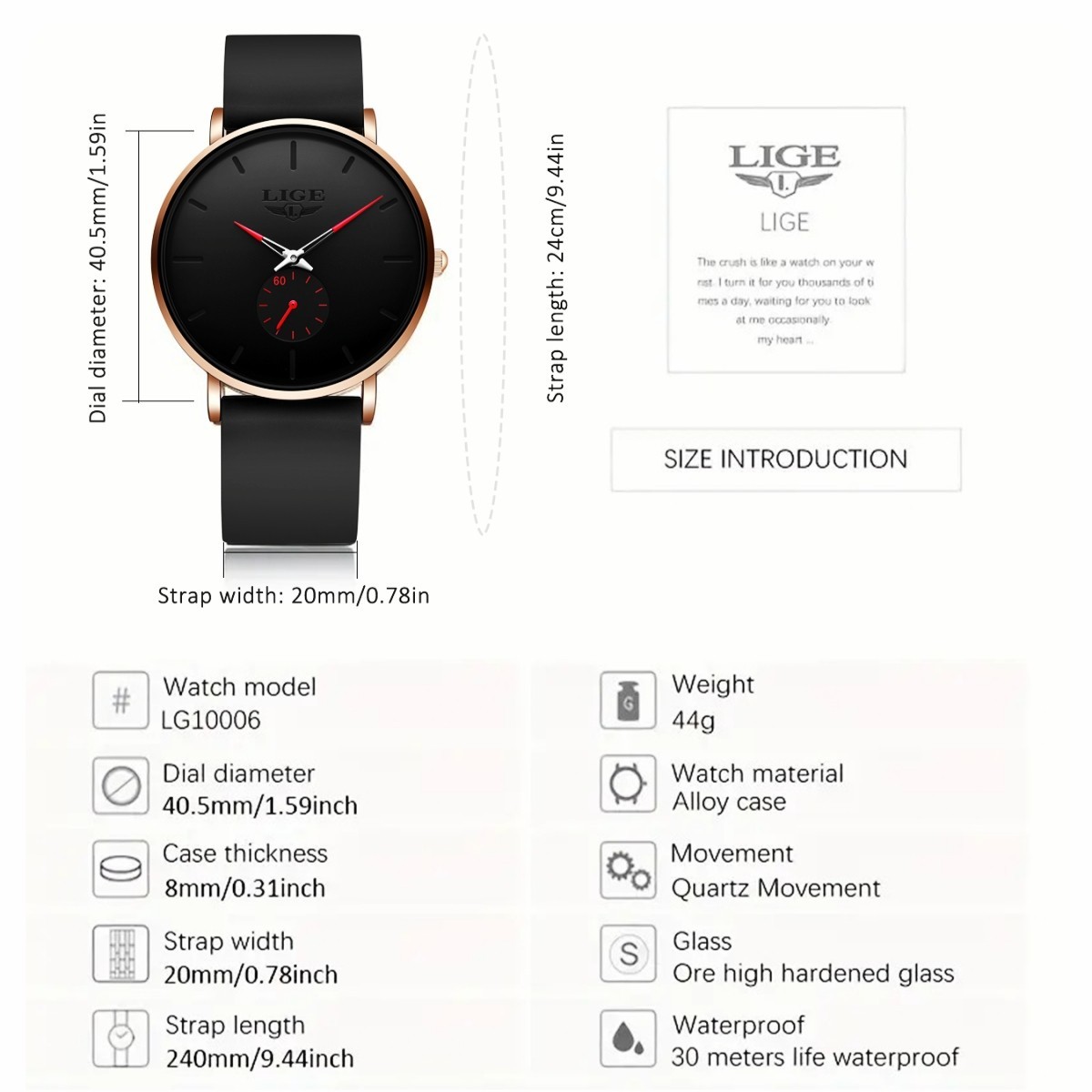 LIGE Men Watch Ultra-thin Quartz Analog Waterproof Daily Casual Dress Wristwatch