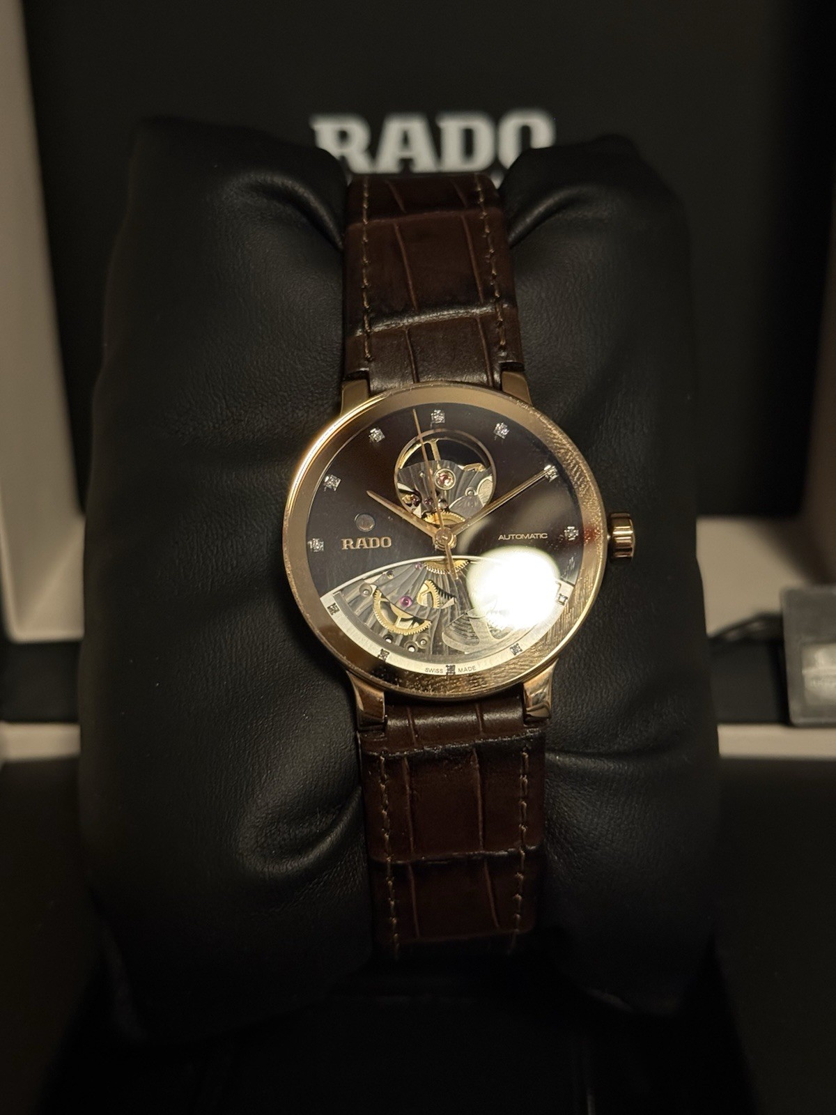 Rado Centrix Automatic Skeleton Dial Brown Leather Strap Box/Papers R30248725