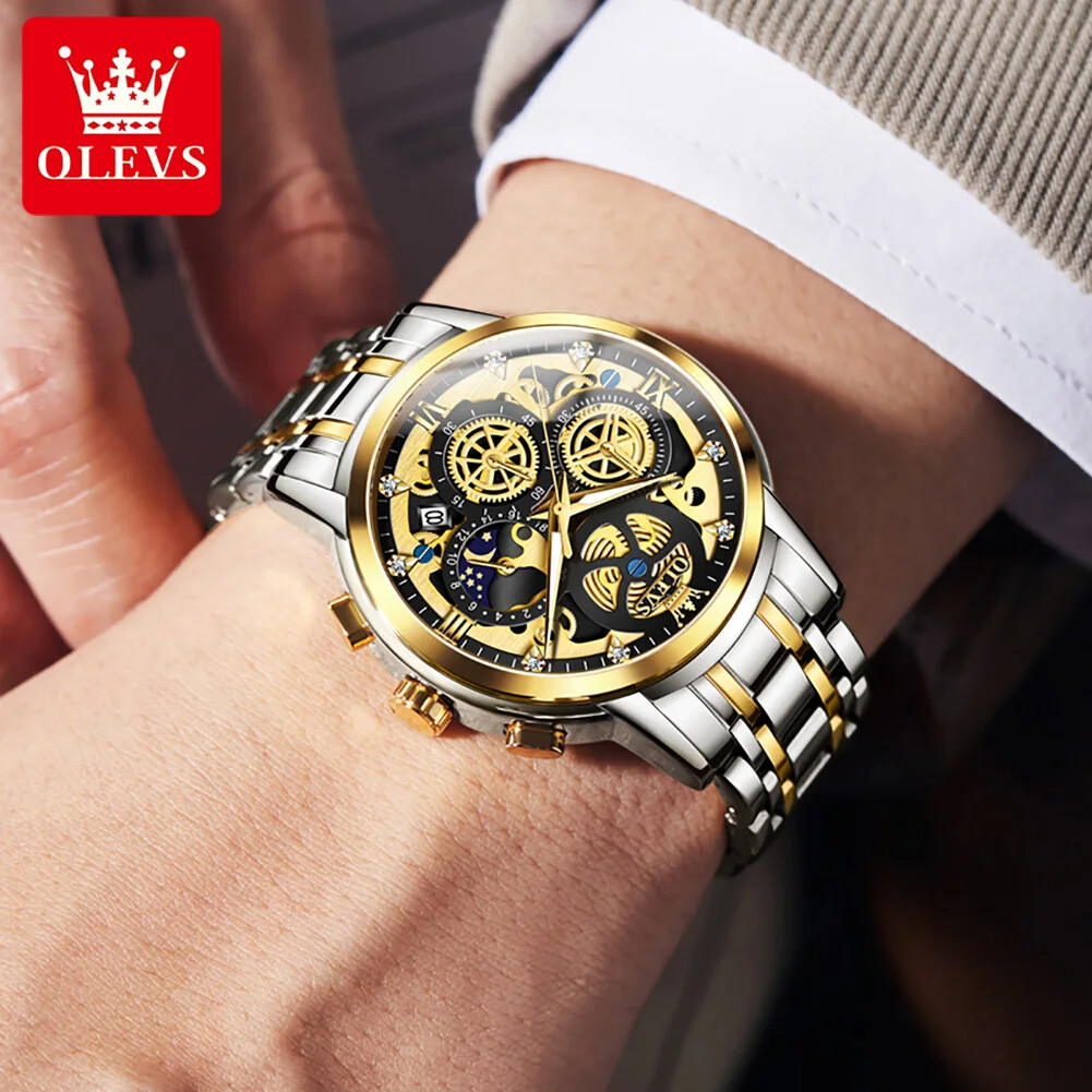 KC OLEVS Mens Watch Stainless Steel Business Wristwatch Date Luminous Quartz