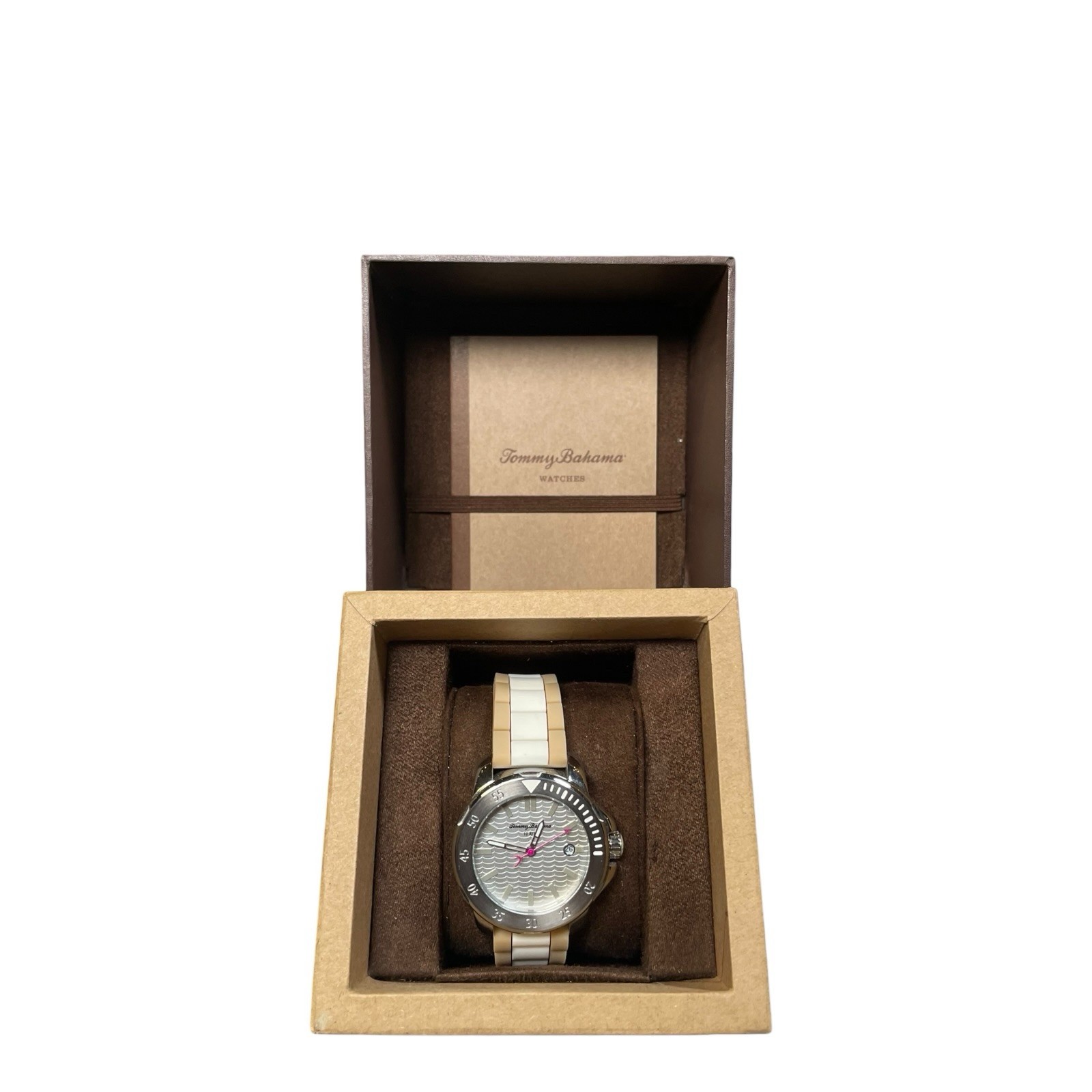 Women’s Tommy Bahama Laguna Watch Silicone Strap White And Tan
