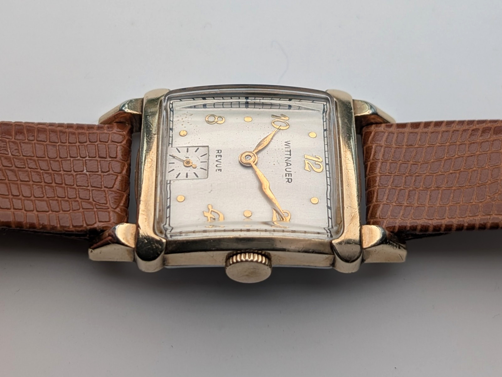 Vintage Wittnauer Revue 73 10K Gold Plated Art Deco Watch, 1950s, Running Well